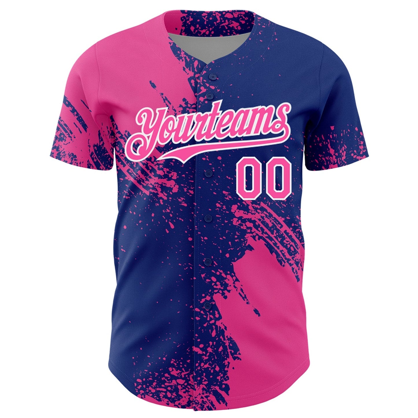 Custom Pink Royal-White 3D Pattern Design Abstract Brush Stroke Authentic Baseball Jersey baseball jersey product view 2