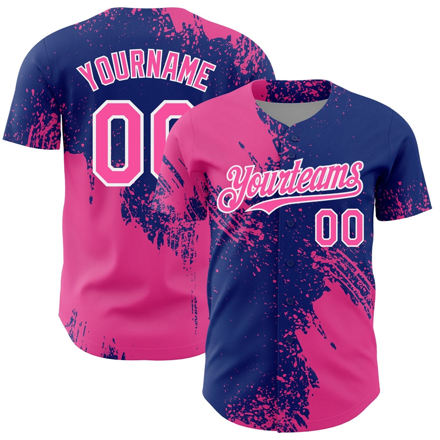 Custom Pink Royal-White 3D Pattern Design Abstract Brush Stroke Authentic Baseball Jersey baseball jersey product view 1