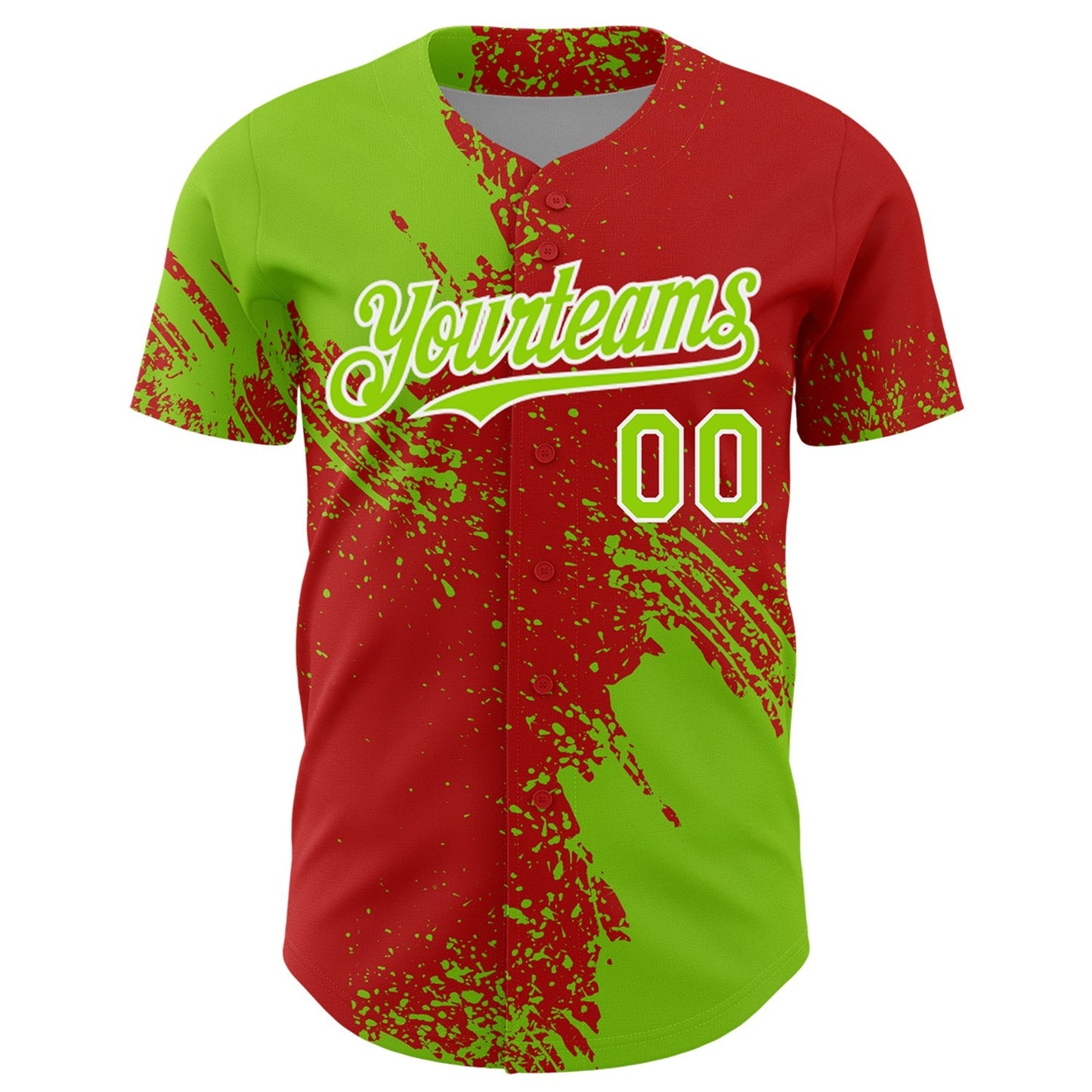 Custom Neon Green Red-White 3D Pattern Design Abstract Brush Stroke Authentic Baseball Jersey baseball jersey product view 2