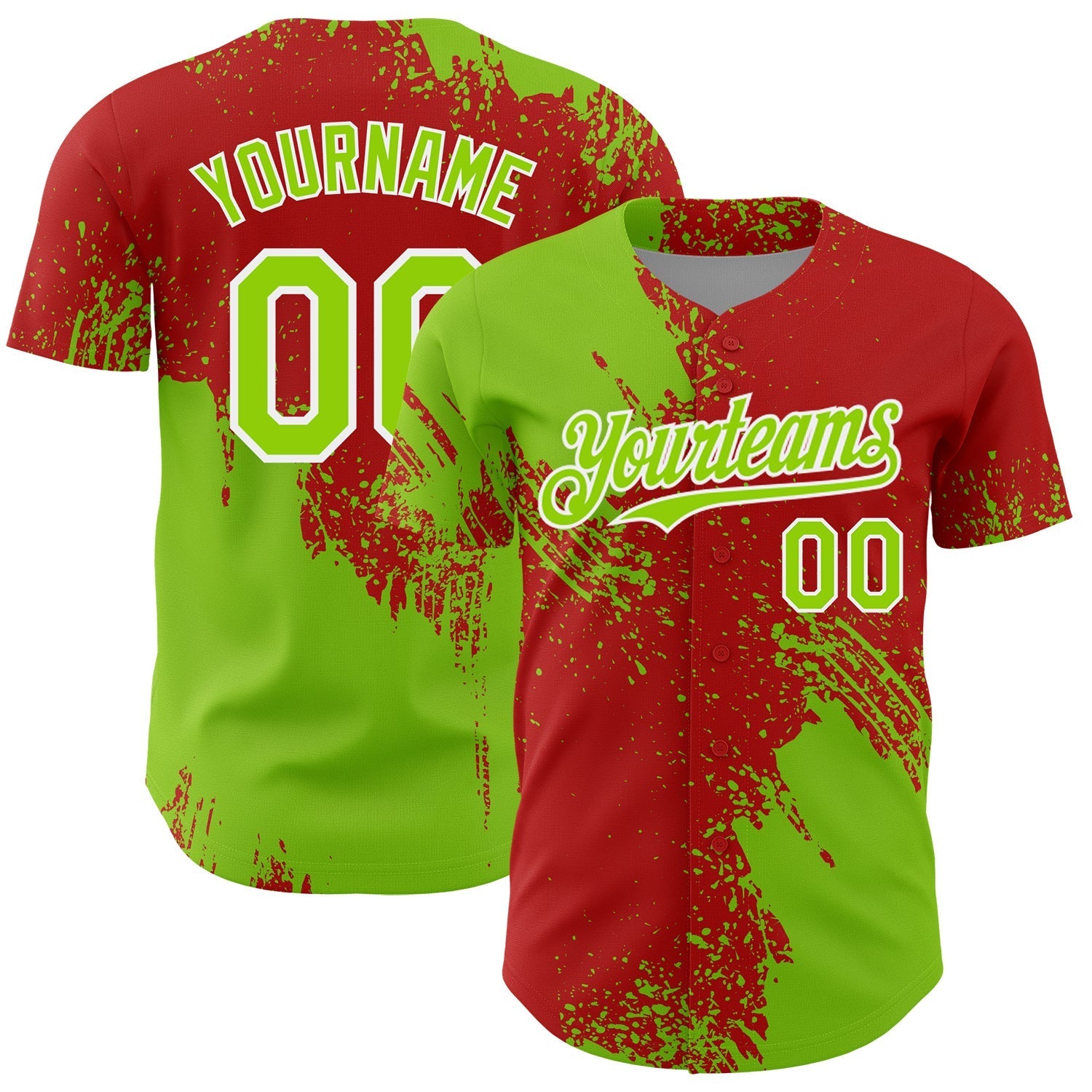 Custom Neon Green Red-White 3D Pattern Design Abstract Brush Stroke Authentic Baseball Jersey baseball jersey product view 1