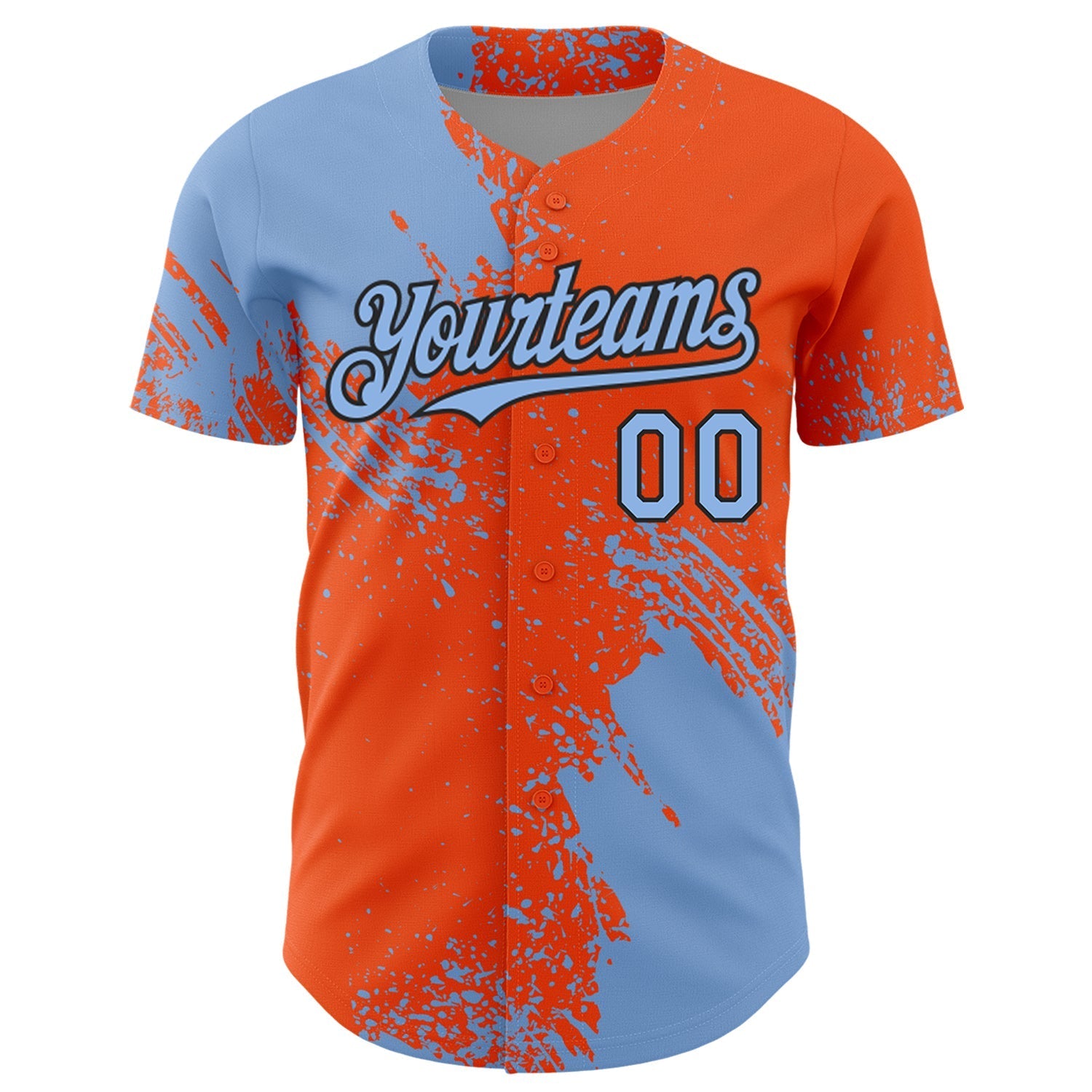 Custom Light Blue Orange-Black 3D Pattern Design Abstract Brush Stroke Authentic Baseball Jersey baseball jersey product view 2