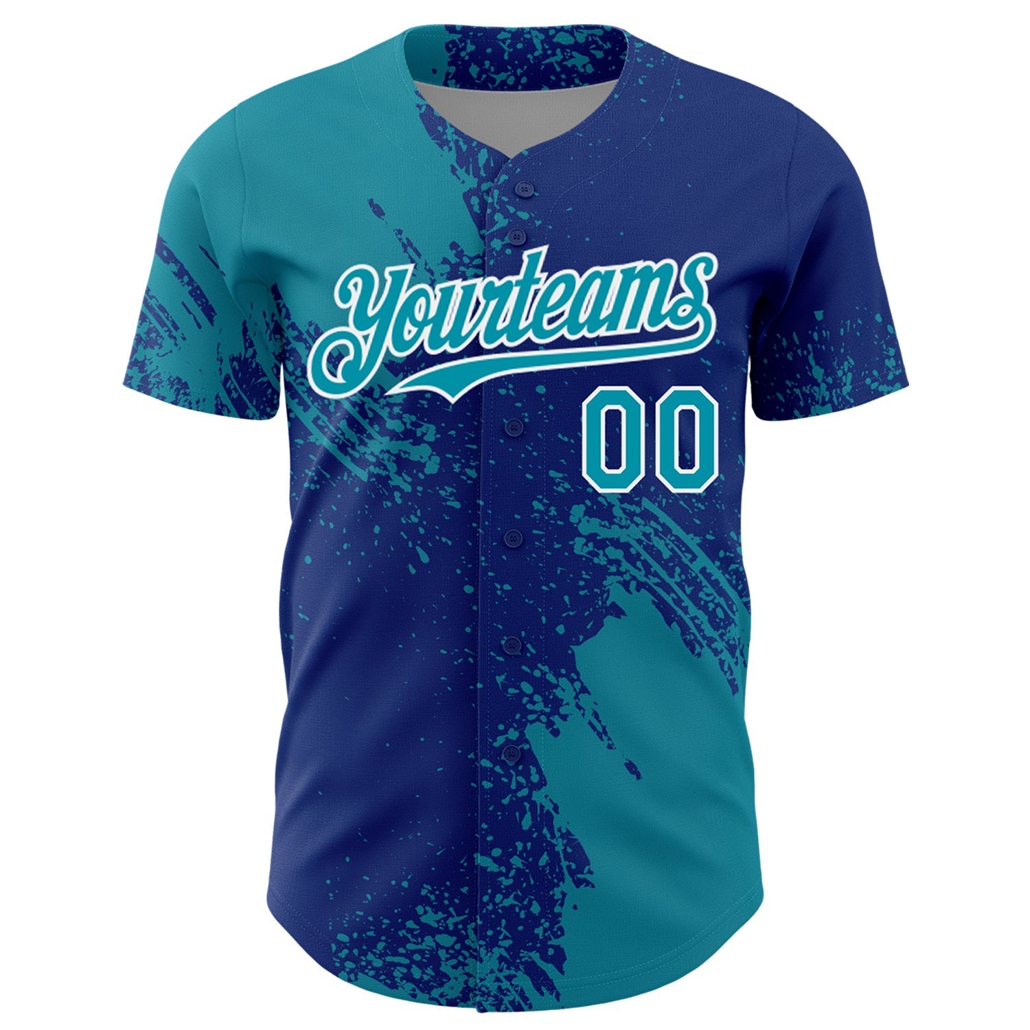 Custom Teal Royal-White 3D Pattern Design Abstract Brush Stroke Authentic Baseball Jersey baseball jersey product view 2