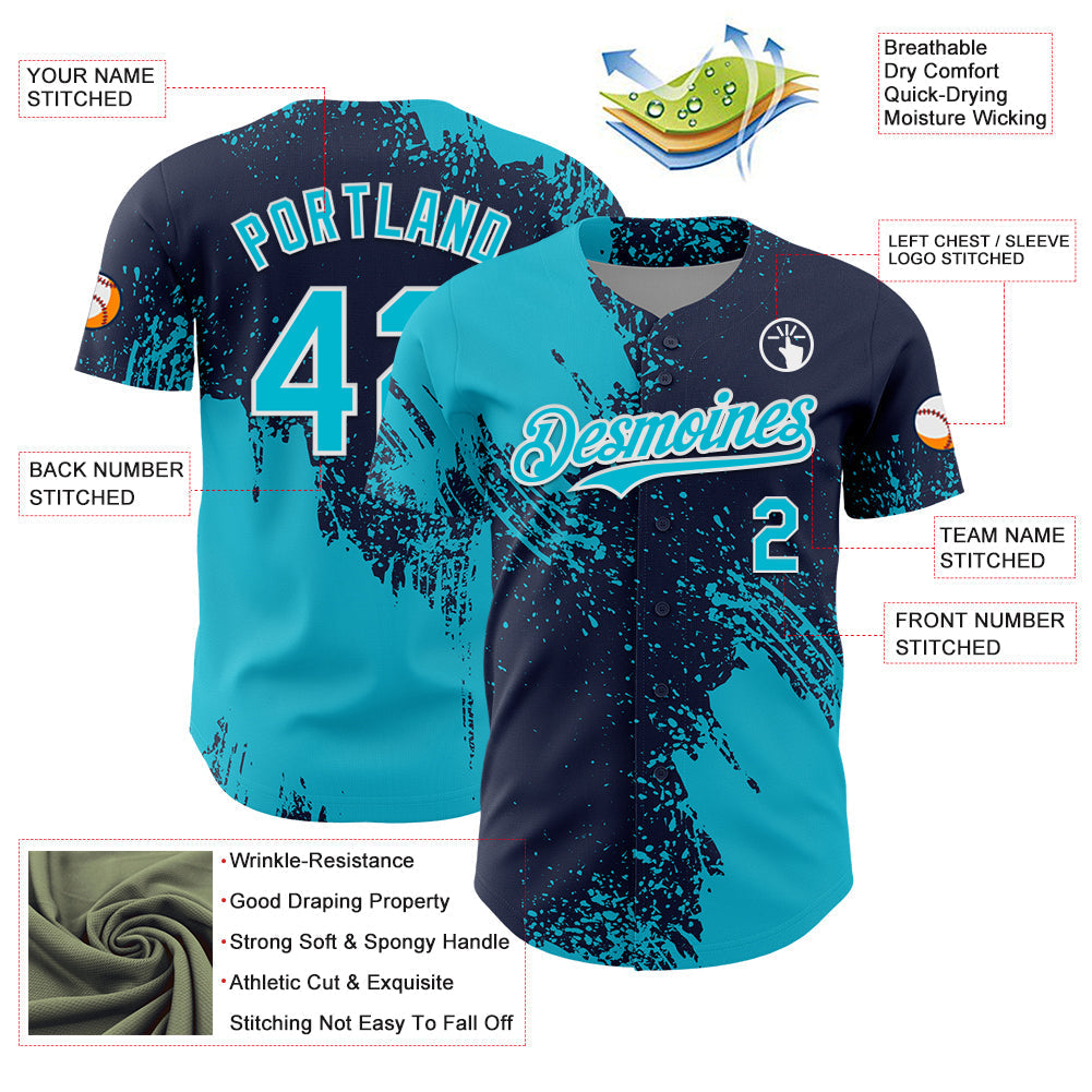 Custom Lakes Blue Navy-White 3D Pattern Design Abstract Brush Stroke Authentic Baseball Jersey baseball jersey product view 3