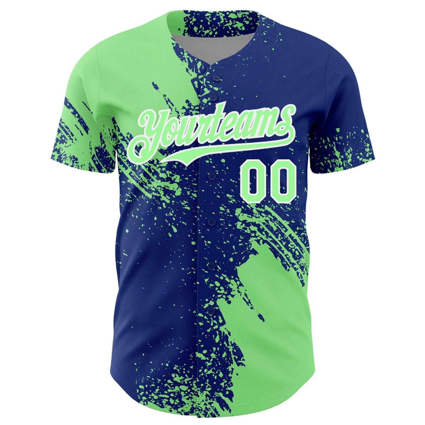 Custom Pea Green Royal-White 3D Pattern Design Abstract Brush Stroke Authentic Baseball Jersey baseball jersey product view 2