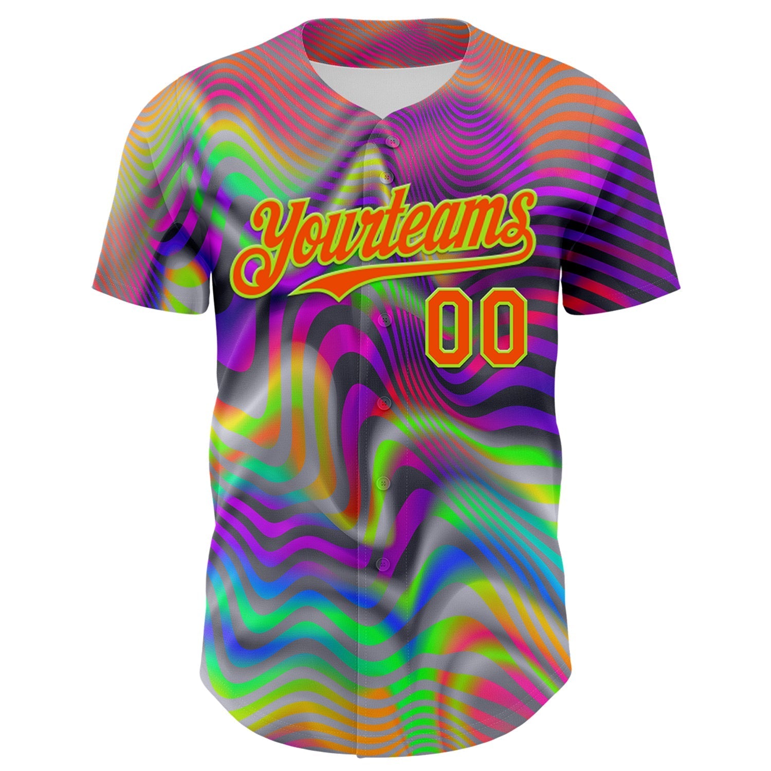 Custom Gray Orange-Neon Green 3D Pattern Design Rave Psychedelic Neon Fluid Art Authentic Baseball Jersey baseball jersey product view 2
