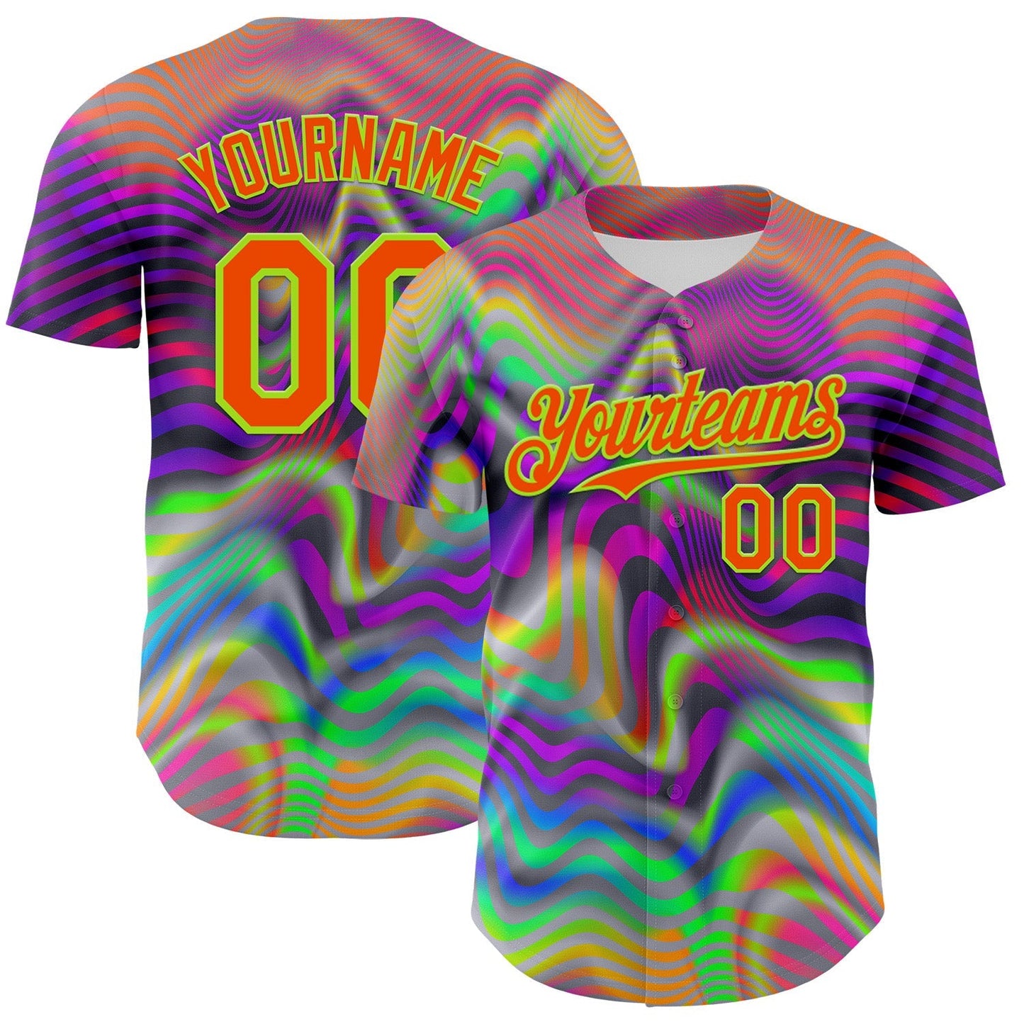 Custom Gray Orange-Neon Green 3D Pattern Design Rave Psychedelic Neon Fluid Art Authentic Baseball Jersey baseball jersey product view 1