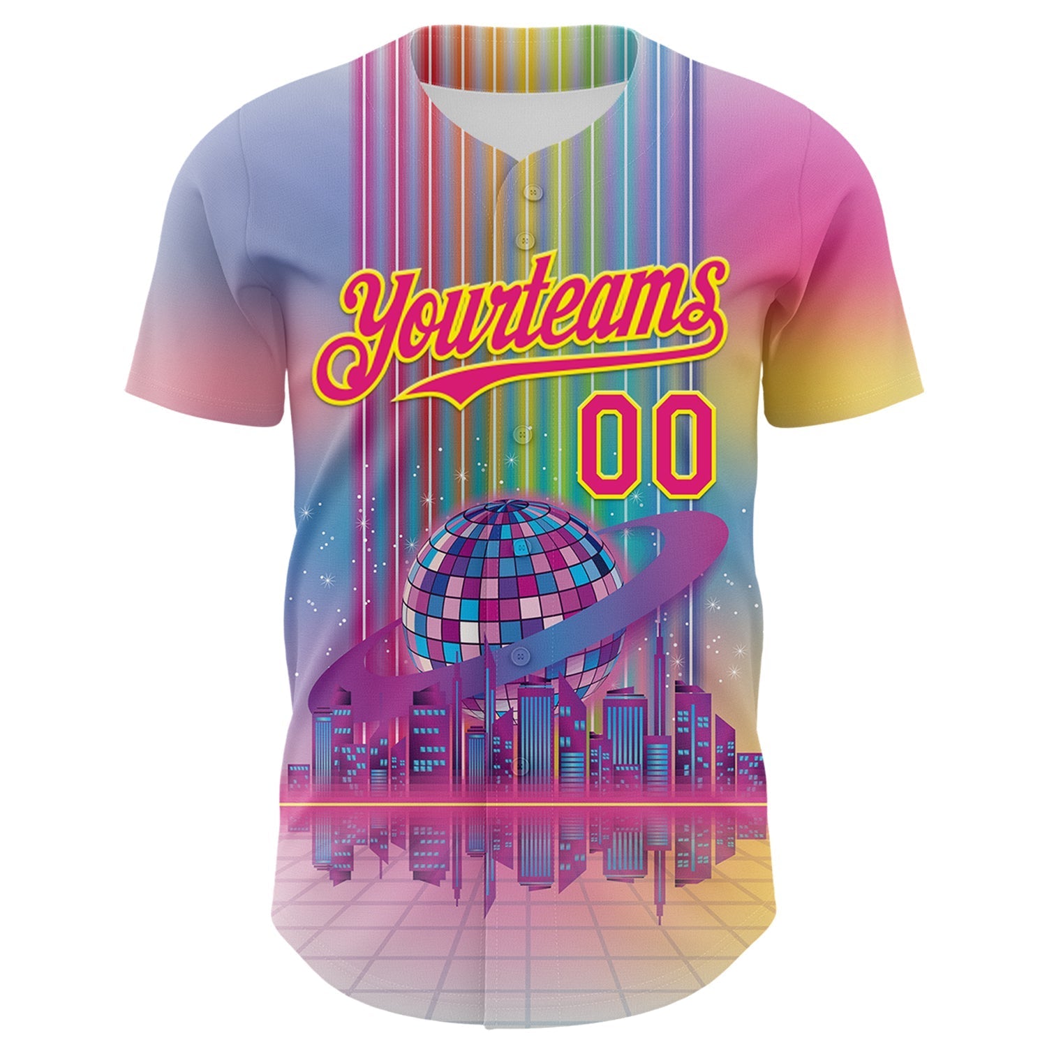 Custom Pink Hot Pink-Light Yellow 3D Pattern Design Rave Psychedelic Neon Music Disco Authentic Baseball Jersey baseball jersey product view 2