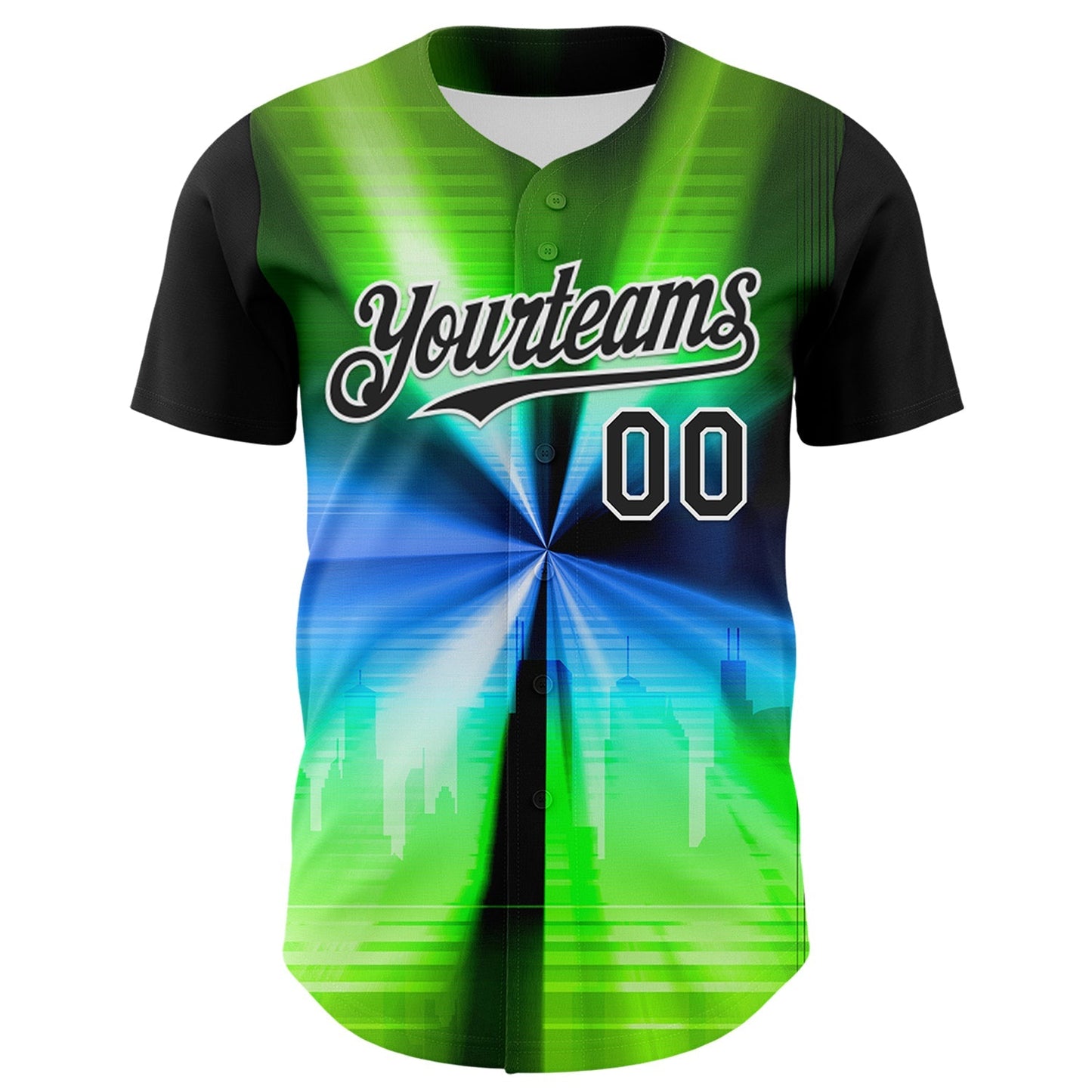 Custom Black White 3D Pattern Design Rave Psychedelic Aurora Authentic Baseball Jersey baseball jersey product view 2