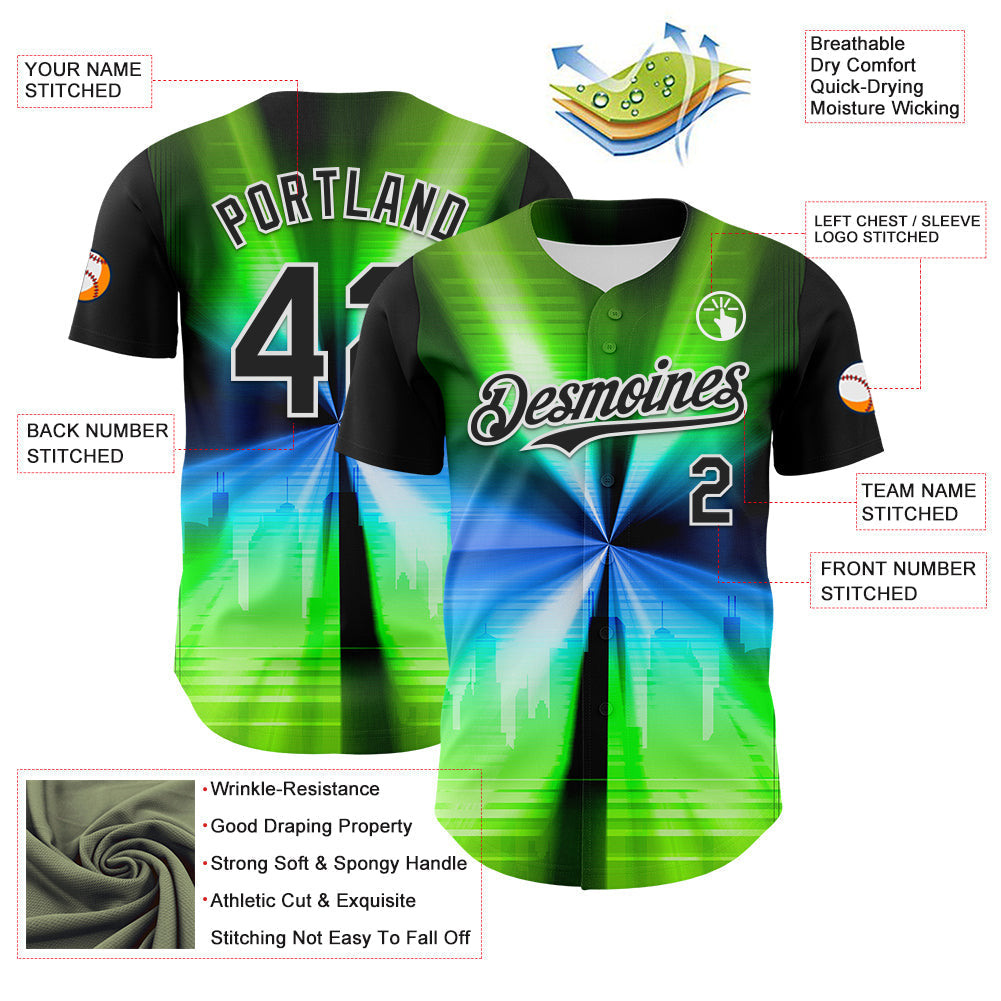 Custom Black White 3D Pattern Design Rave Psychedelic Aurora Authentic Baseball Jersey baseball jersey product view 3