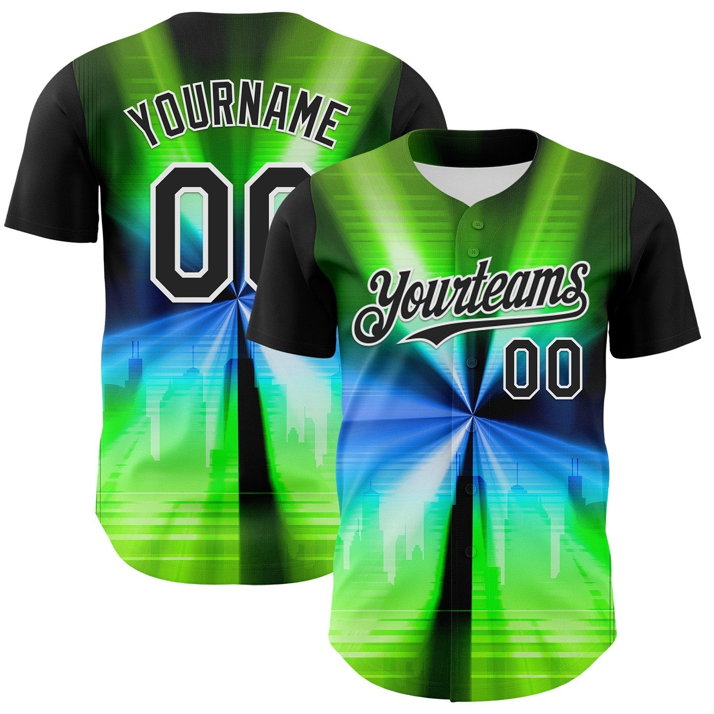 Custom Black White 3D Pattern Design Rave Psychedelic Aurora Authentic Baseball Jersey baseball jersey product view 1