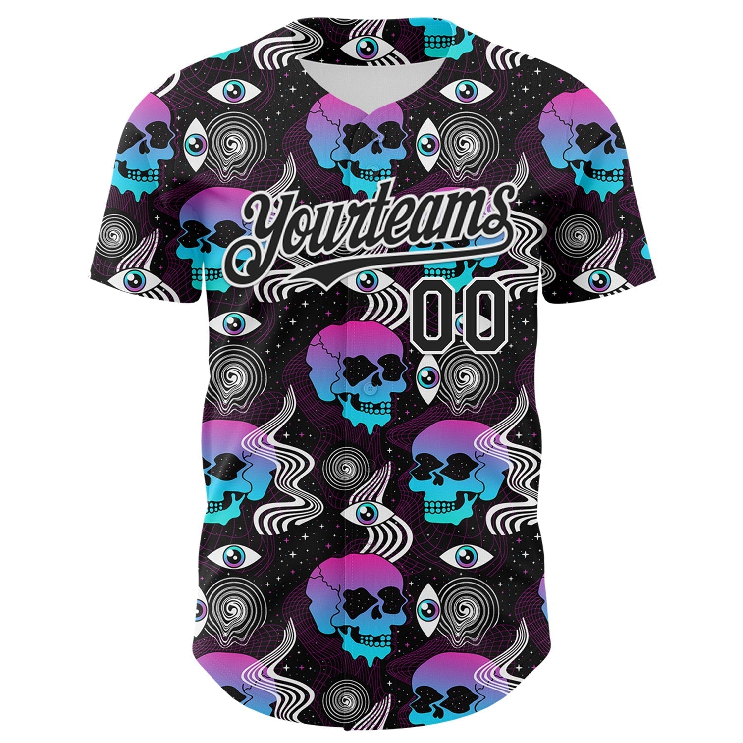 Custom Black White 3D Pattern Design Rave Psychedelic Skull Authentic Baseball Jersey baseball jersey product view 2
