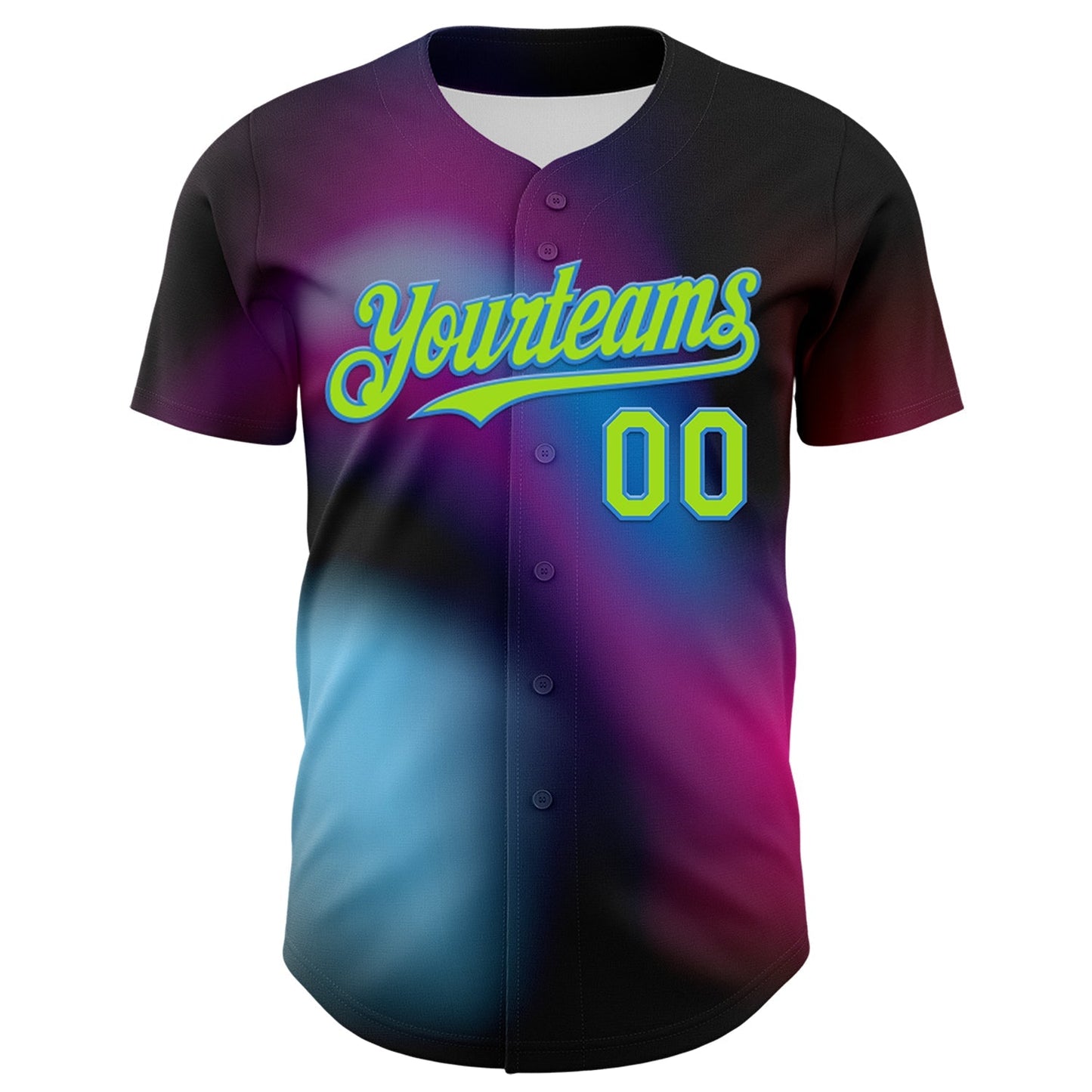 Custom Black Neon Green-Electric Blue 3D Pattern Design Rave Psychedelic Neon Dinosaur Authentic Baseball Jersey baseball jersey product view 2