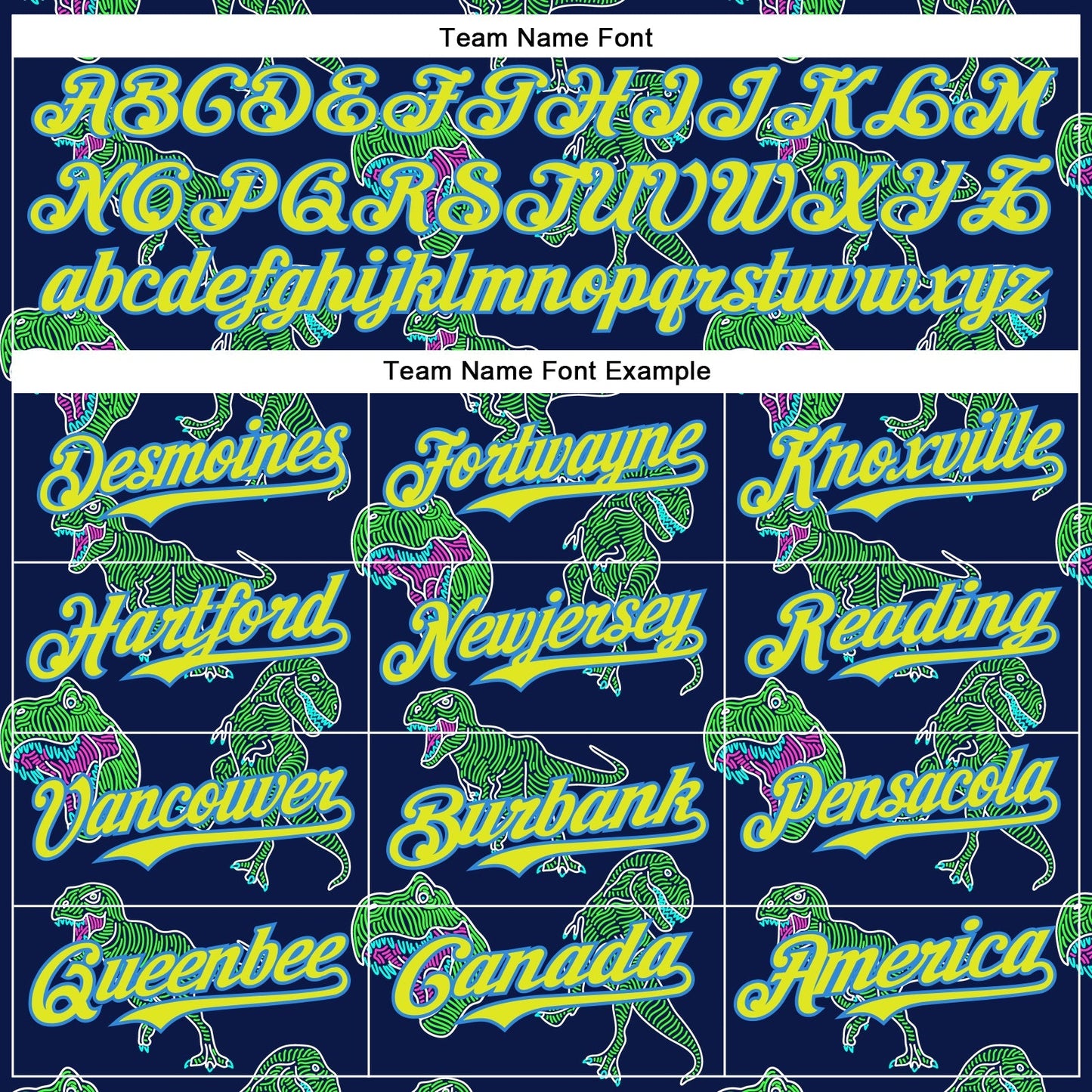 Custom Navy Neon Yellow-Electric Blue 3D Pattern Design Rave Psychedelic Neon Dinosaur Authentic Baseball Jersey baseball jersey product view 4