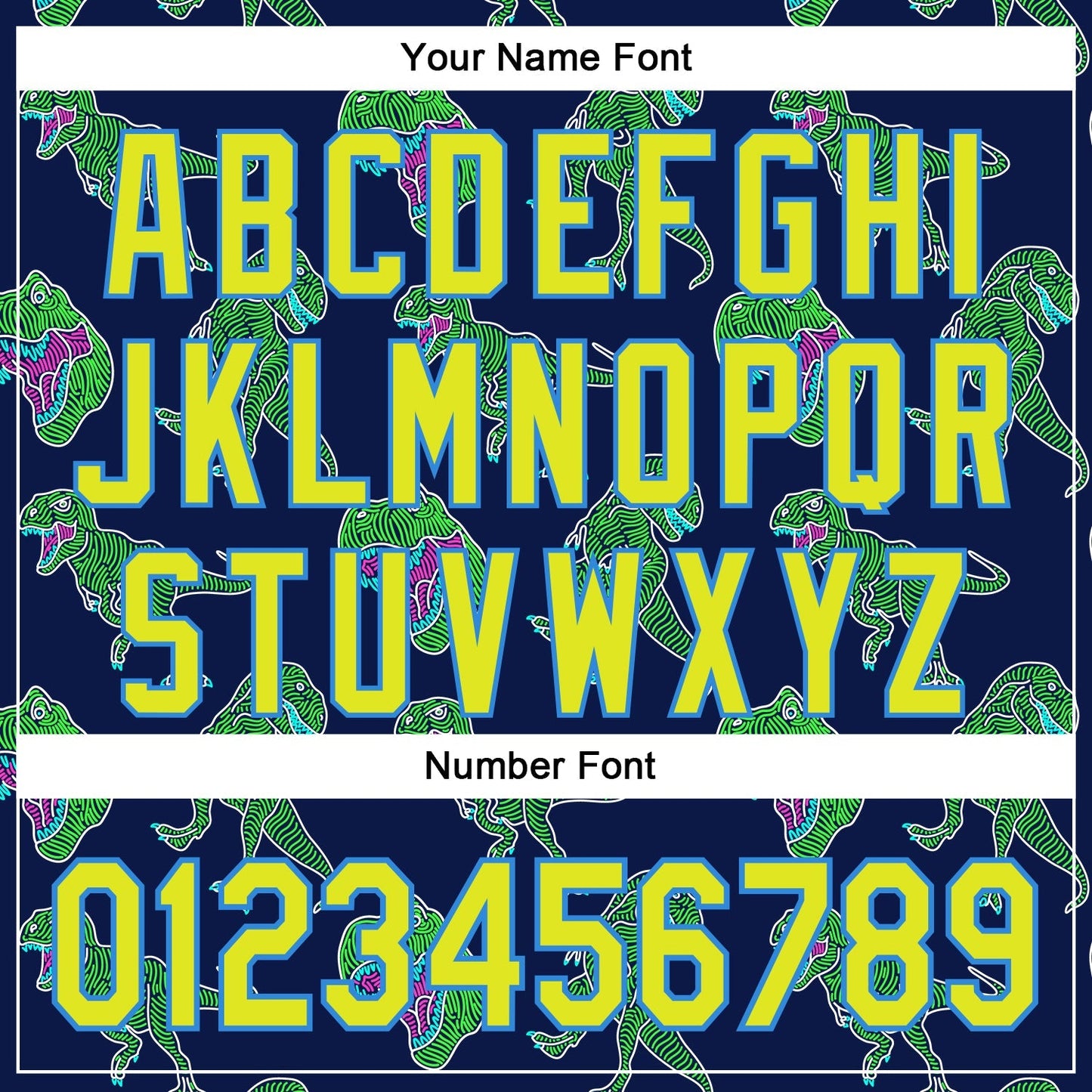 Custom Navy Neon Yellow-Electric Blue 3D Pattern Design Rave Psychedelic Neon Dinosaur Authentic Baseball Jersey baseball jersey product view 5