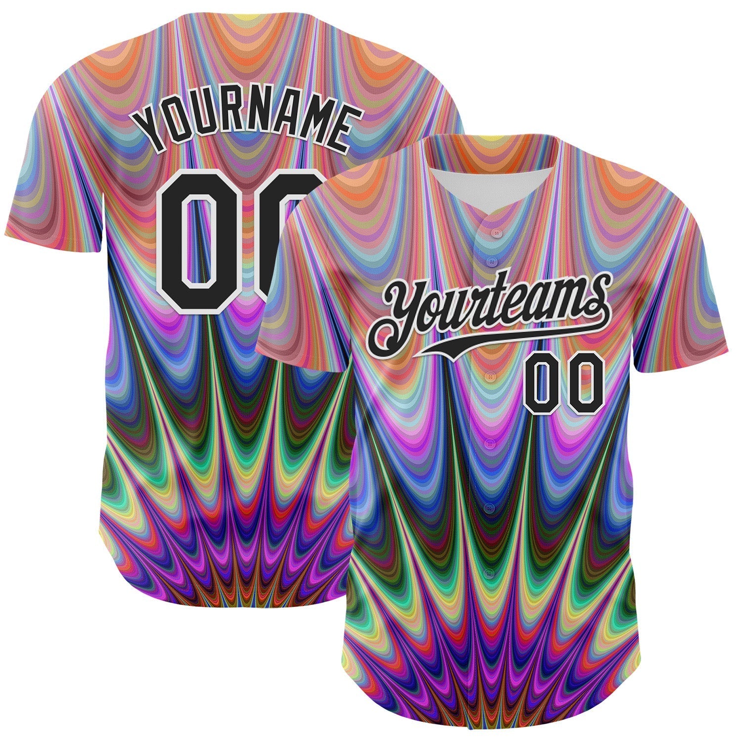 Custom Orange Black-White 3D Pattern Design Rave Psychedelic Fractal Style Authentic Baseball Jersey baseball jersey product view 1
