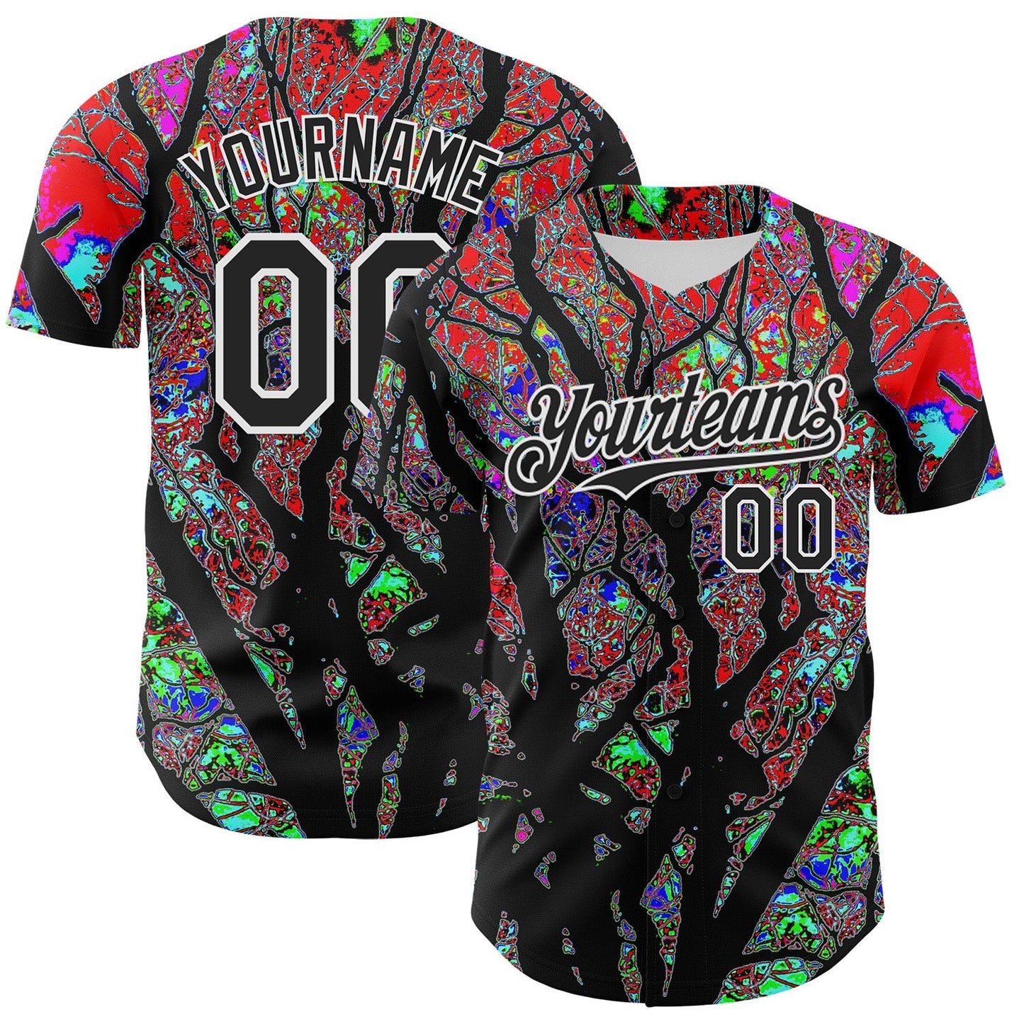 Custom Black White 3D Pattern Design Rave Psychedelic Tree Authentic Baseball Jersey baseball jersey product view 1