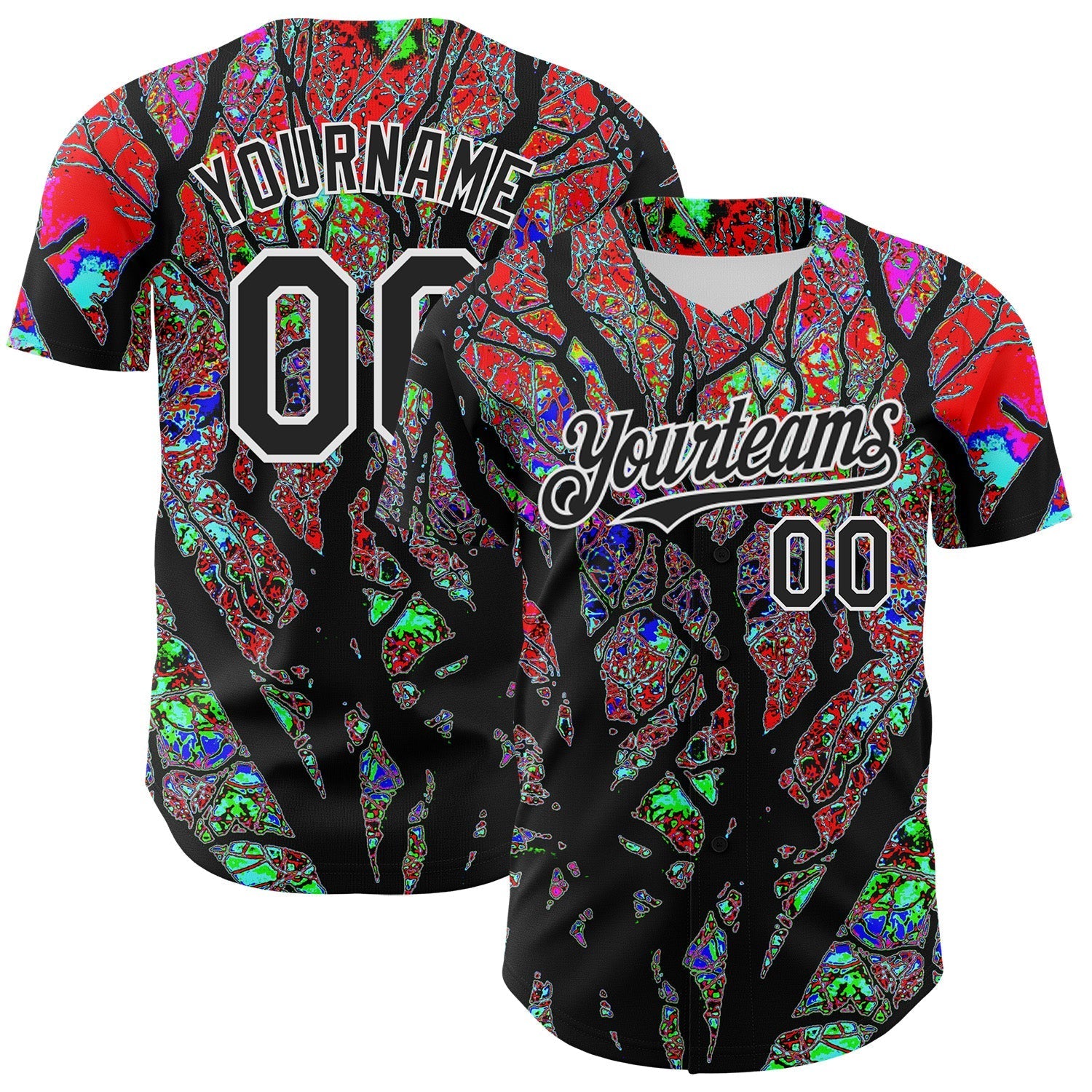 Custom Black White 3D Pattern Design Rave Psychedelic Tree Authentic Baseball Jersey baseball jersey product view 1