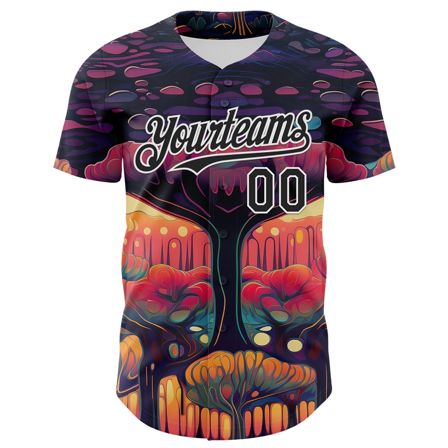 Custom Black White 3D Pattern Design Rave Psychedelic Forest Authentic Baseball Jersey baseball jersey product view 2
