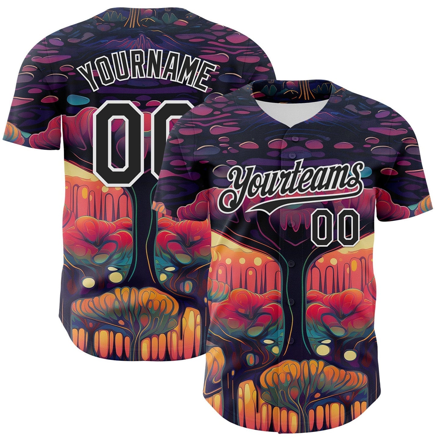 Custom Black White 3D Pattern Design Rave Psychedelic Forest Authentic Baseball Jersey baseball jersey product view 1