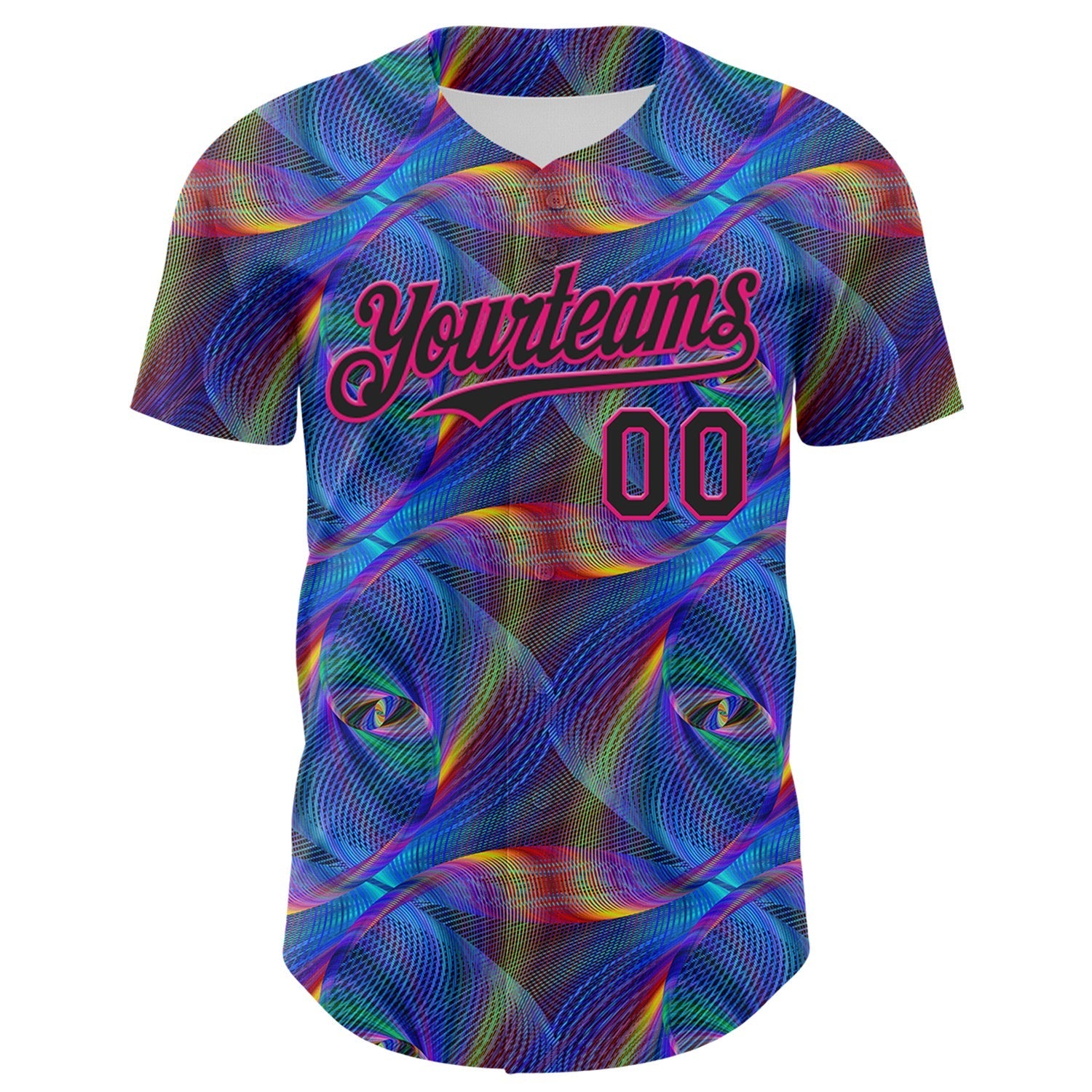 Custom Black Hot Pink 3D Pattern Design Rave Psychedelic Fractal Style Authentic Baseball Jersey baseball jersey product view 2