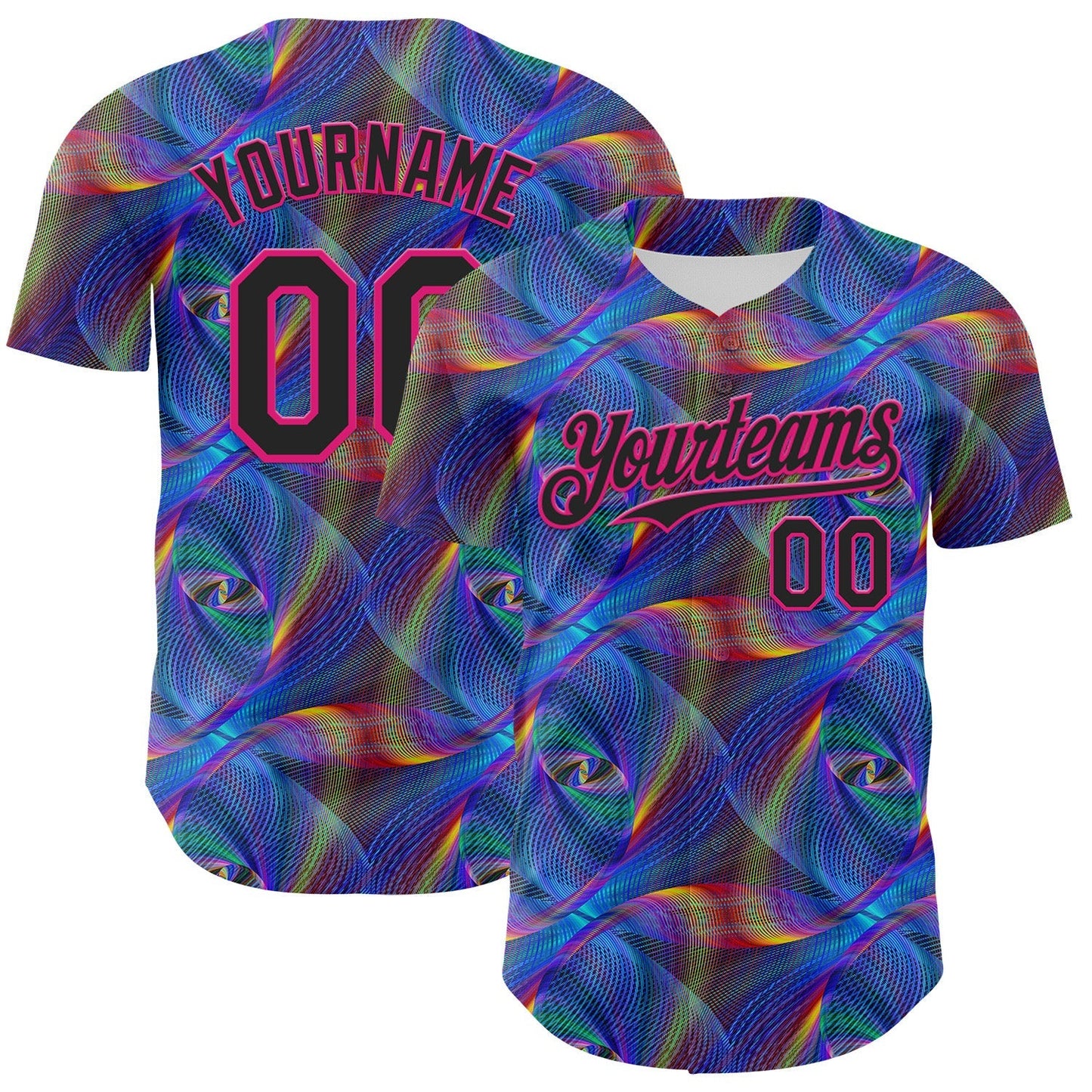 Custom Black Hot Pink 3D Pattern Design Rave Psychedelic Fractal Style Authentic Baseball Jersey baseball jersey product view 1