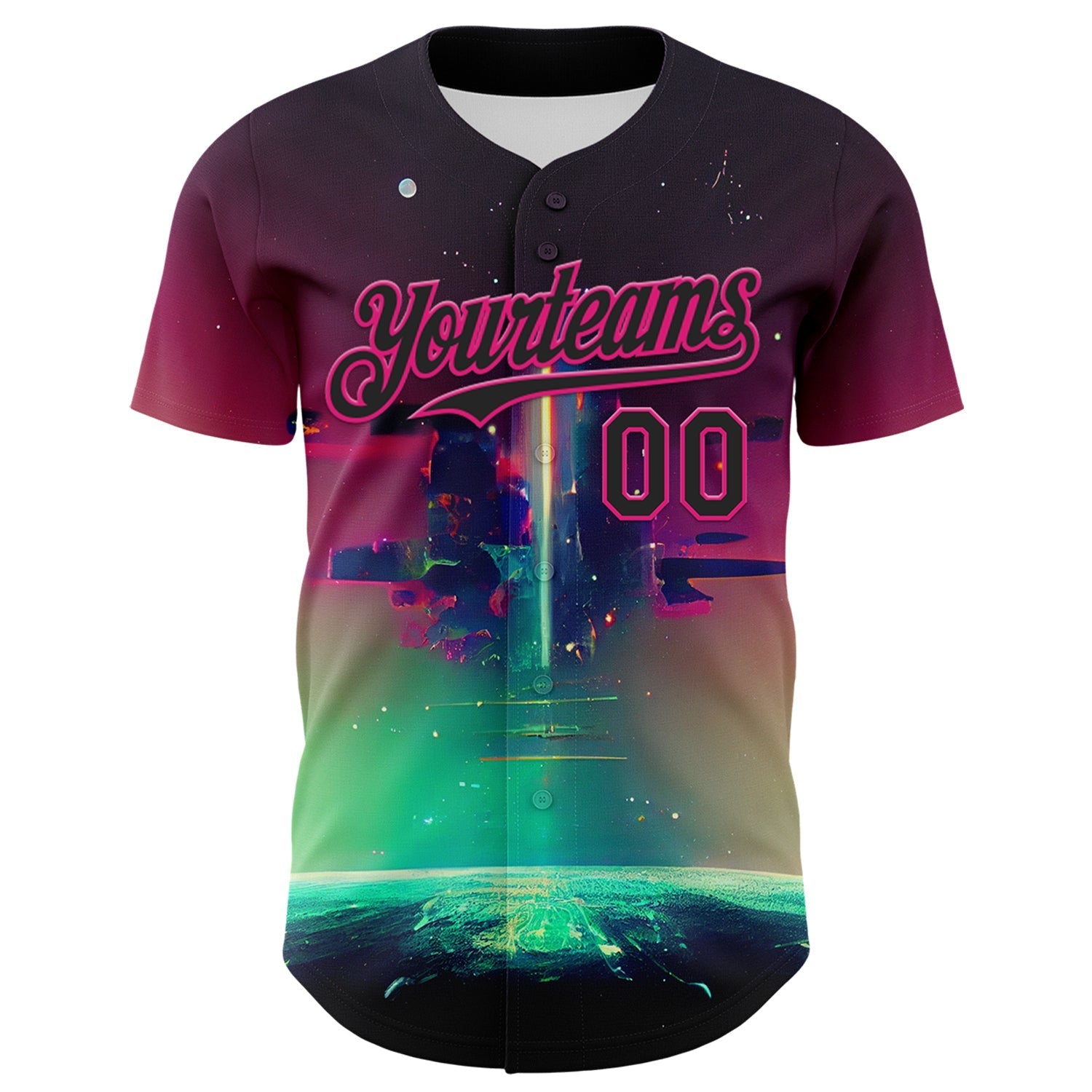 Custom Black Hot Pink 3D Pattern Design Rave Psychedelic Universe Authentic Baseball Jersey baseball jersey product view 2