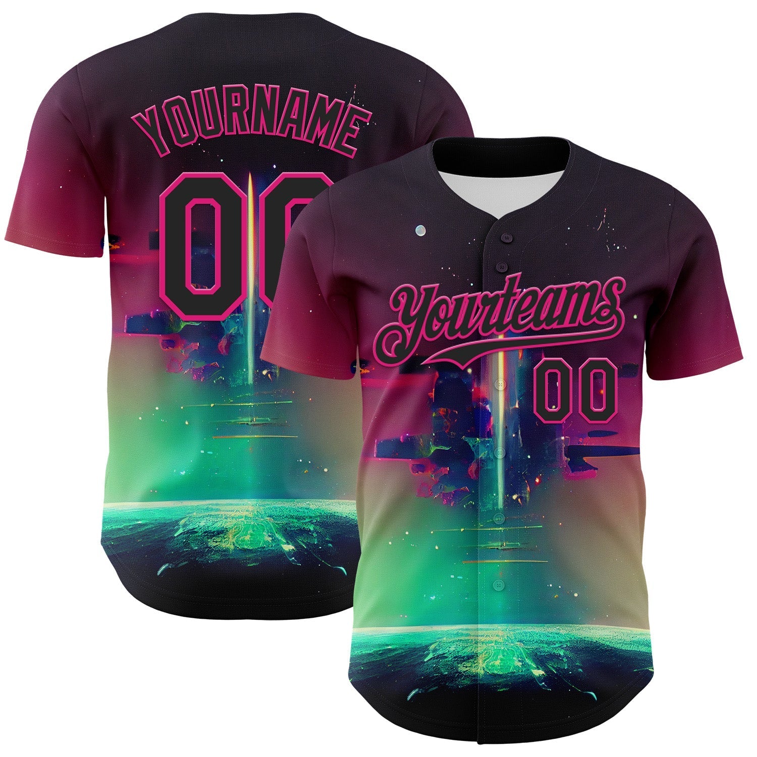 Custom Black Hot Pink 3D Pattern Design Rave Psychedelic Universe Authentic Baseball Jersey baseball jersey product view 1