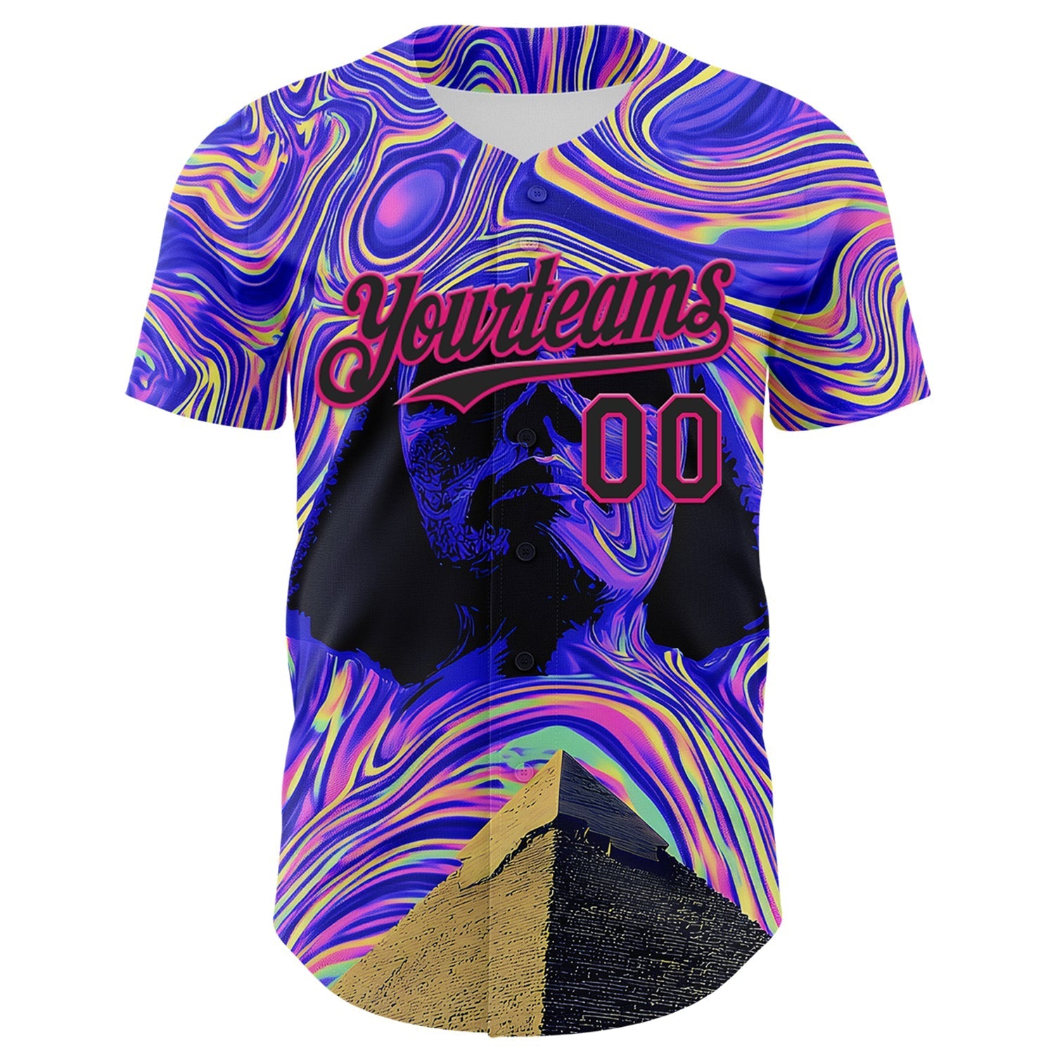 Custom Purple Black-Hot Pink 3D Pattern Design Rave Psychedelic Fluid Art Pyramid Authentic Baseball Jersey baseball jersey product view 2