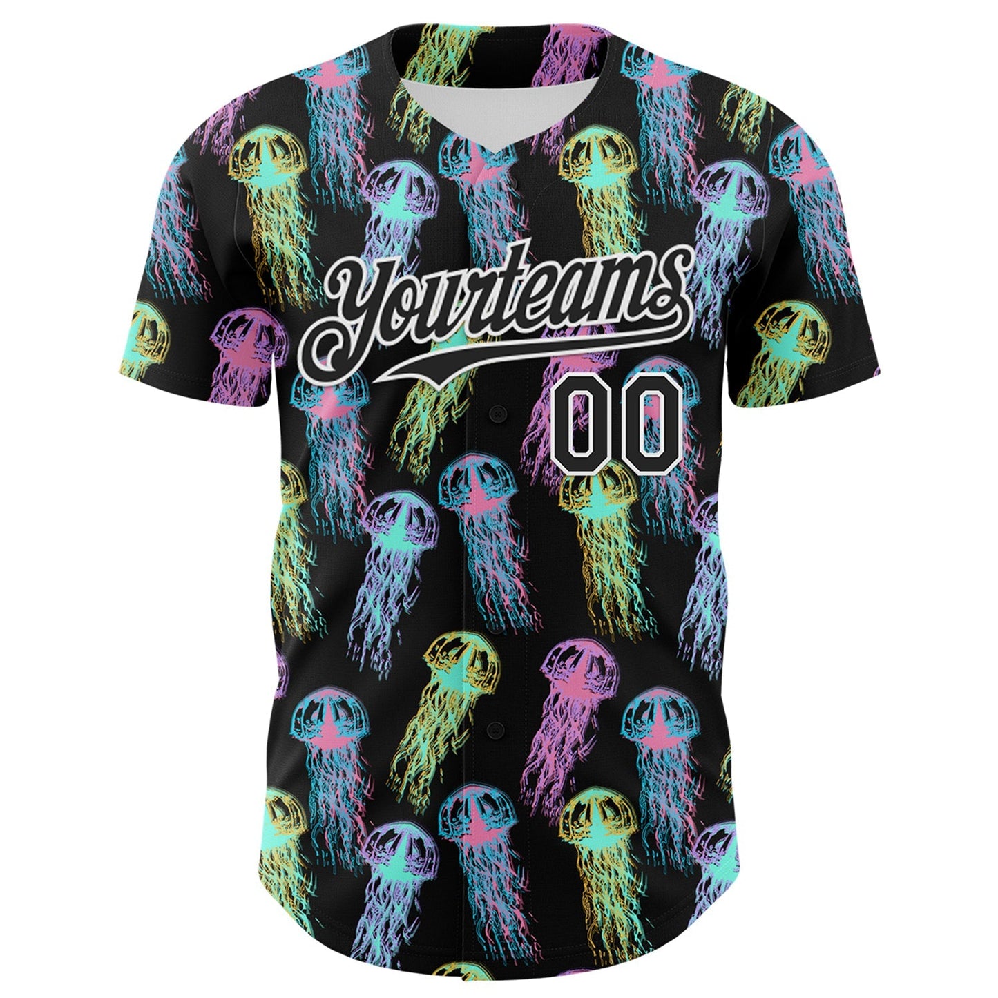 Custom Black White 3D Pattern Design Rave Psychedelic Jellyfish Authentic Baseball Jersey baseball jersey product view 2