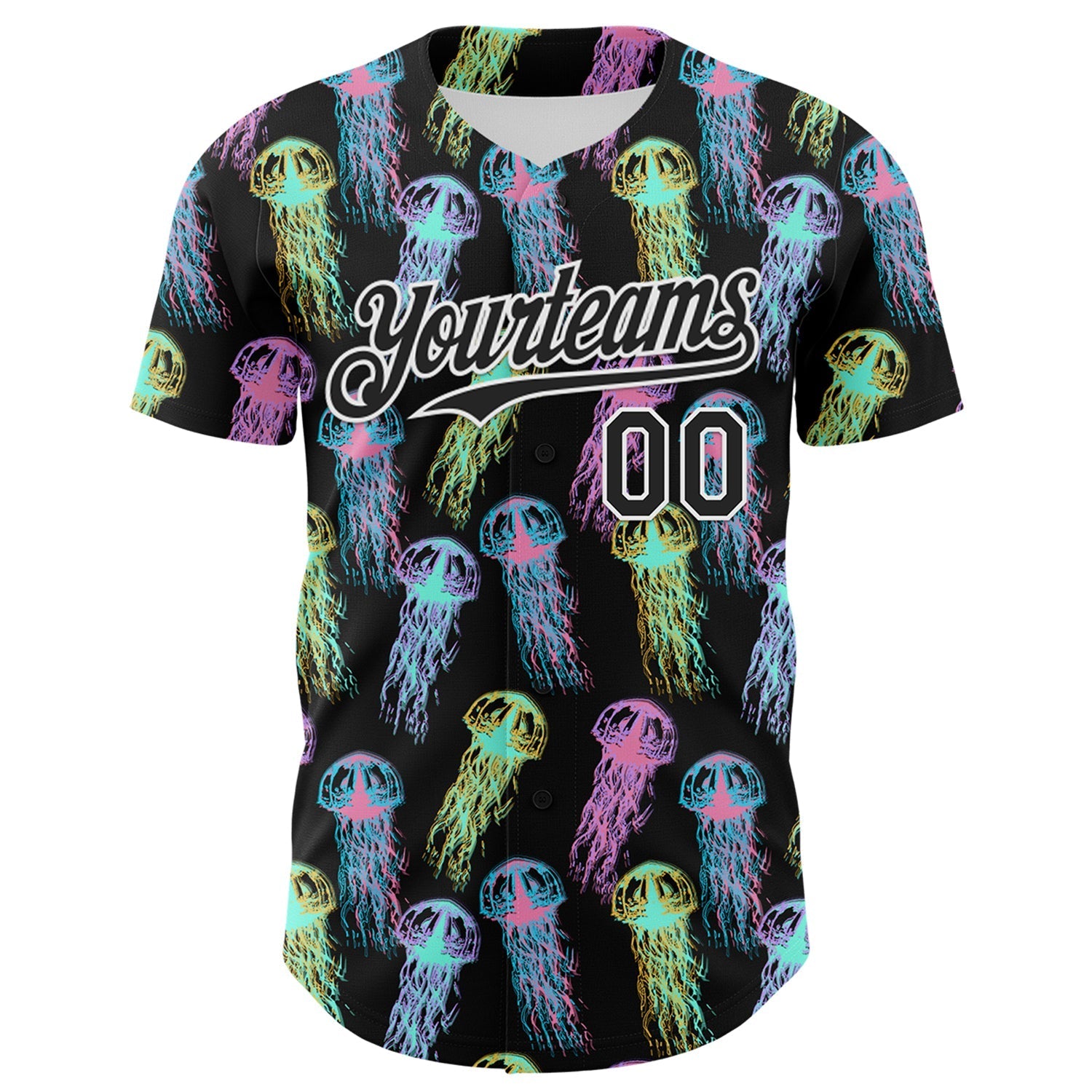 Custom Black White 3D Pattern Design Rave Psychedelic Jellyfish Authentic Baseball Jersey baseball jersey product view 2
