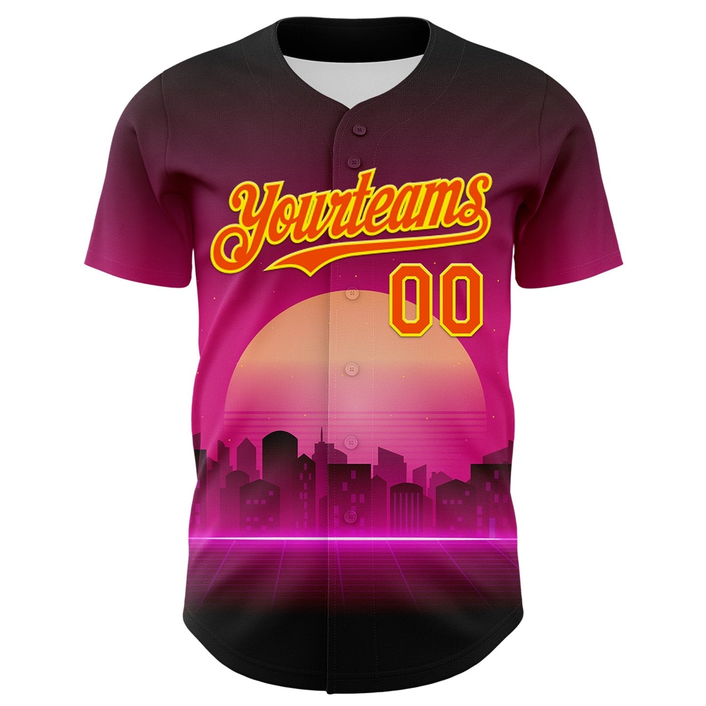 Custom Purple Orange-Light Yellow 3D Pattern Design Rave Psychedelic Futuristic Music Authentic Baseball Jersey baseball jersey product view 2