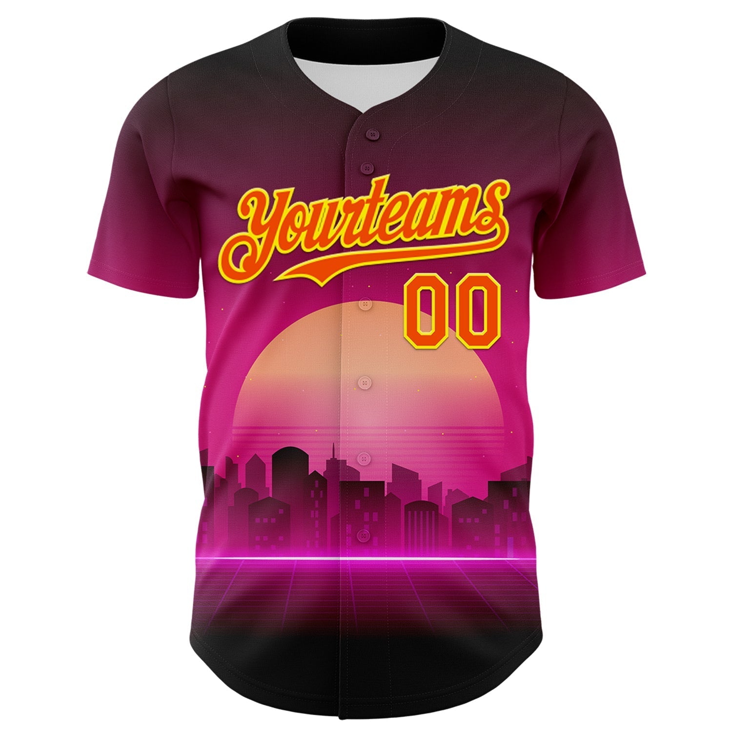 Custom Purple Orange-Light Yellow 3D Pattern Design Rave Psychedelic Futuristic Music Authentic Baseball Jersey baseball jersey product view 2