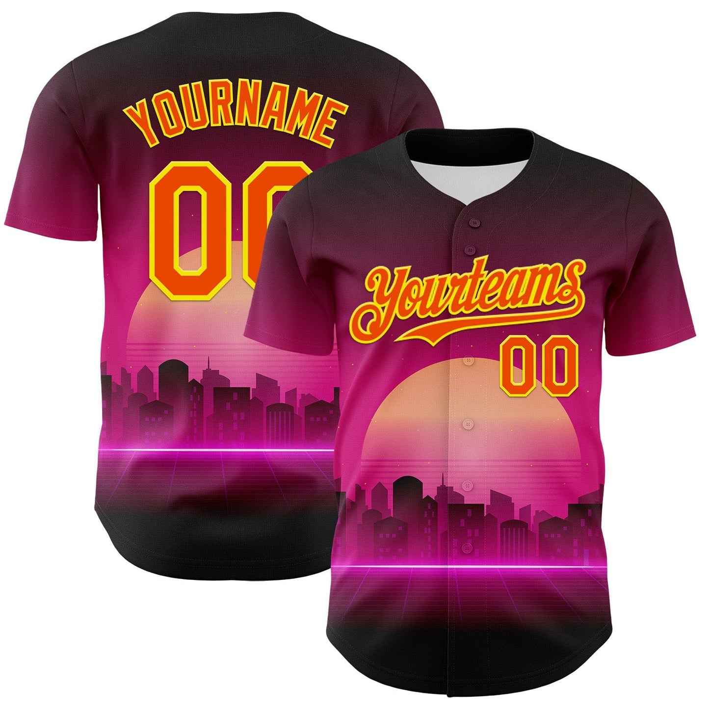 Custom Purple Orange-Light Yellow 3D Pattern Design Rave Psychedelic Futuristic Music Authentic Baseball Jersey baseball jersey product view 1