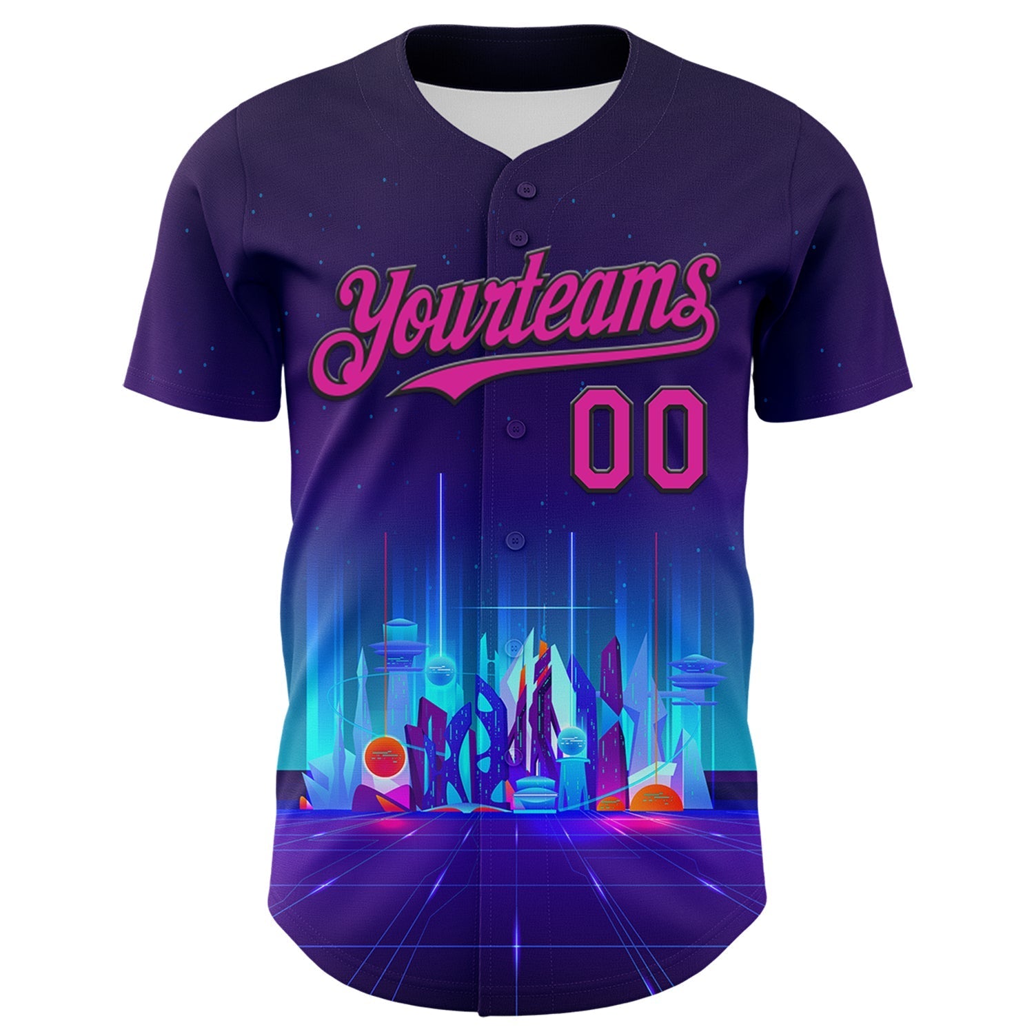 Custom Navy Deep Pink-Black 3D Pattern Design Rave Psychedelic Futuristic City Authentic Baseball Jersey baseball jersey product view 2
