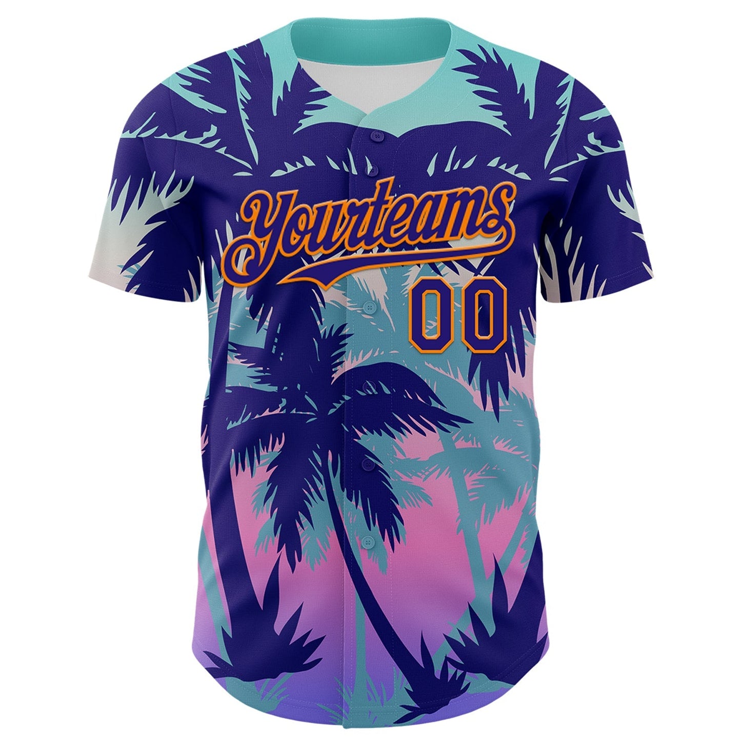 Custom Dark Purple Bay Orange 3D Pattern Design Rave Psychedelic Tropical Palm Tree Authentic Baseball Jersey baseball jersey product view 2