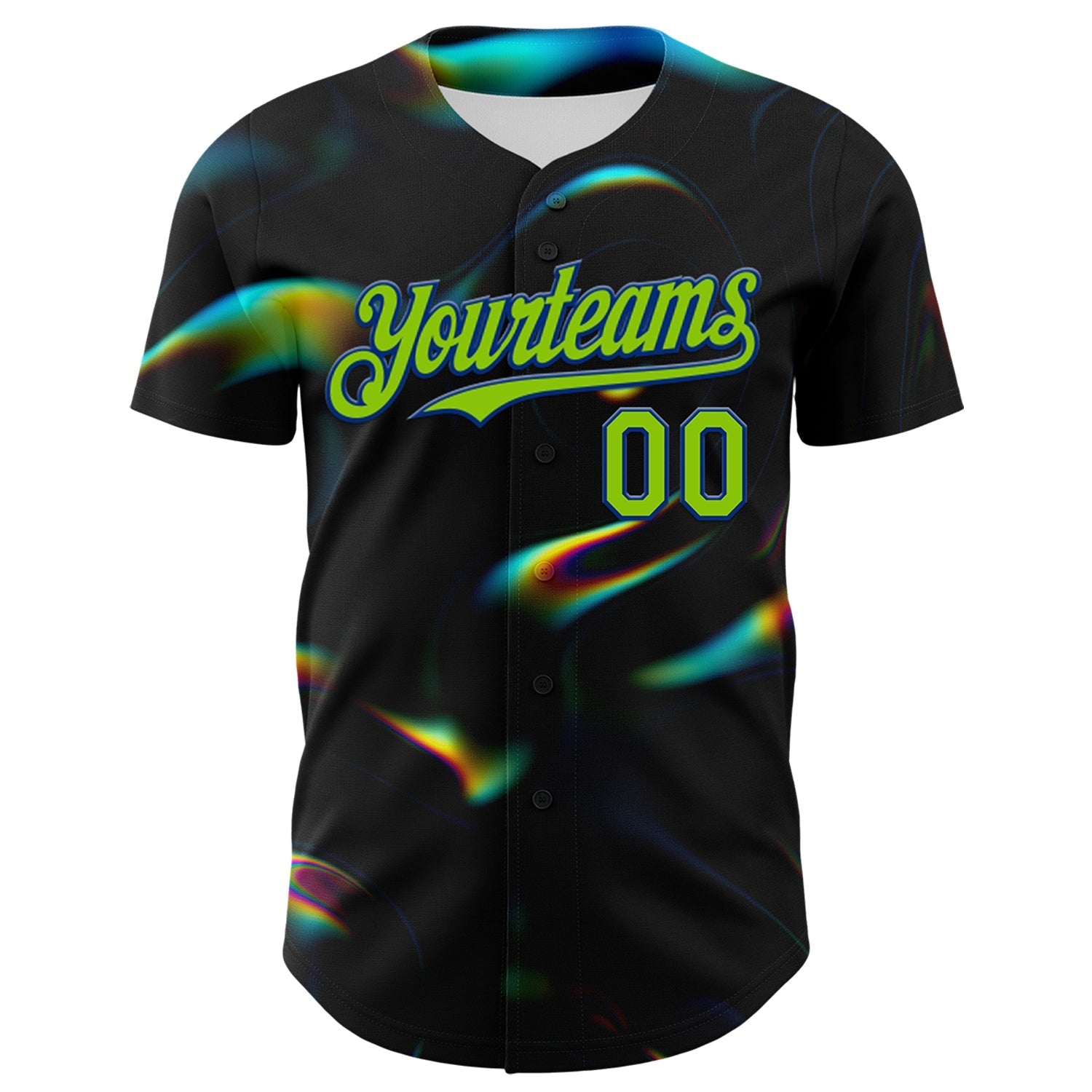 Custom Black Neon Green-Royal 3D Pattern Design Rave Psychedelic Holographic Vaporwave Style Authentic Baseball Jersey baseball jersey product view 2