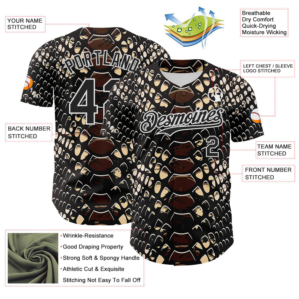 Custom Black White 3D Pattern Design Rave Psychedelic Snakeskin Authentic Baseball Jersey baseball jersey product view 3