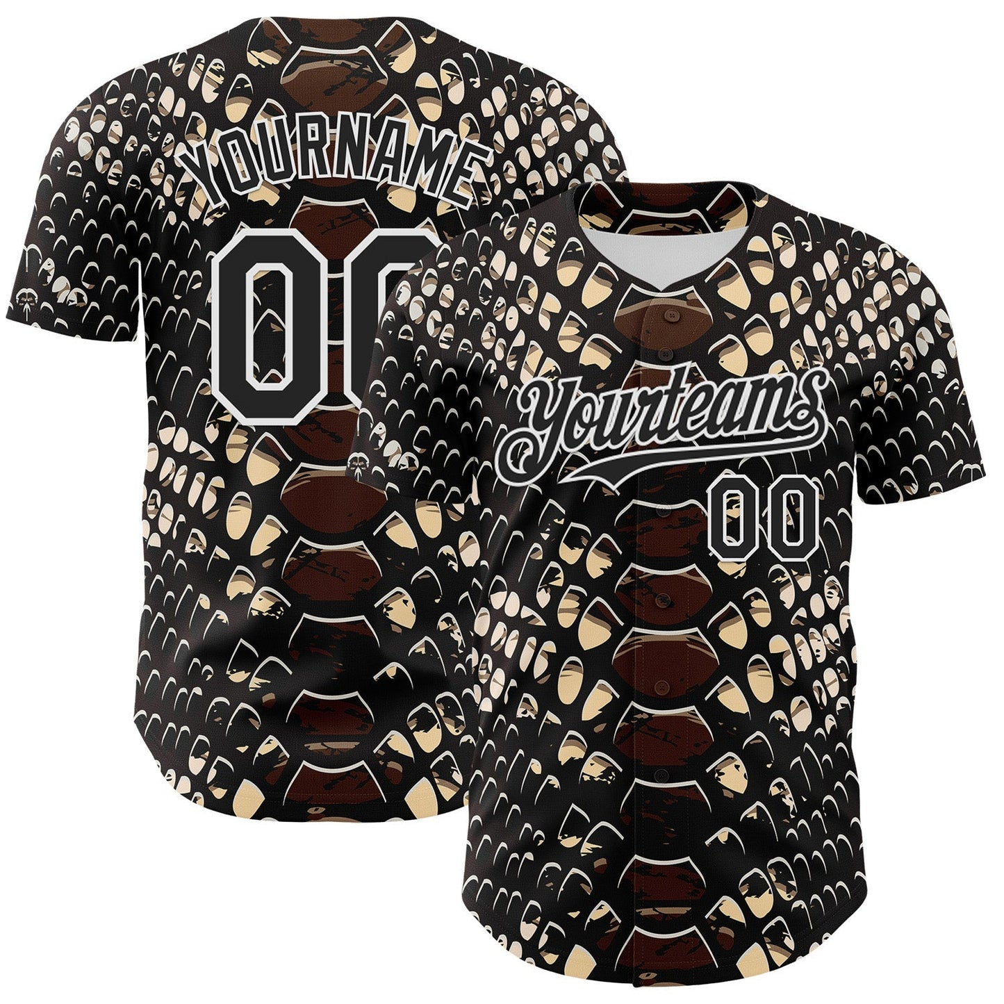 Custom Black White 3D Pattern Design Rave Psychedelic Snakeskin Authentic Baseball Jersey baseball jersey product view 1