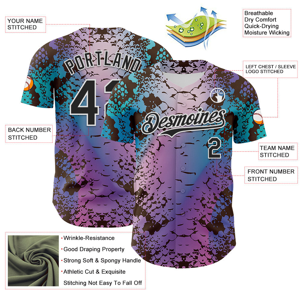 Custom Pink Black-White 3D Pattern Design Rave Psychedelic Snakeskin Authentic Baseball Jersey baseball jersey product view 3