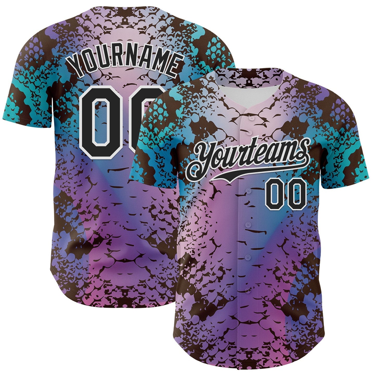 Custom Pink Black-White 3D Pattern Design Rave Psychedelic Snakeskin Authentic Baseball Jersey baseball jersey product view 1