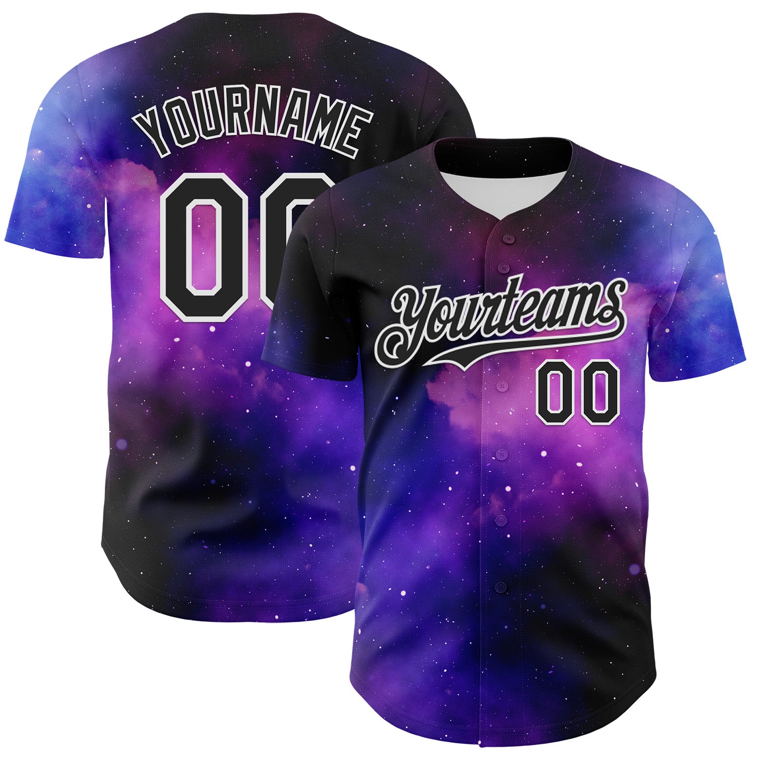 Custom Black White 3D Pattern Design Rave Psychedelic Space Galaxy Star Authentic Baseball Jersey baseball jersey product view 1