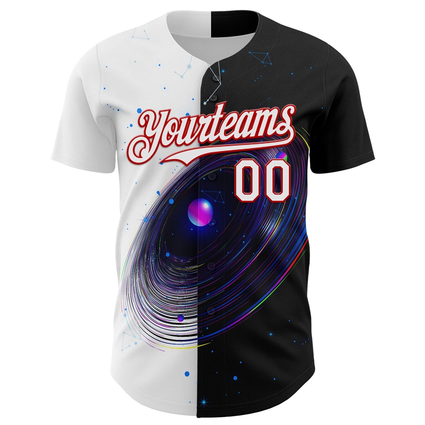 Custom Black White-Red 3D Pattern Design Space Galaxy Star Authentic Baseball Jersey baseball jersey product view 2