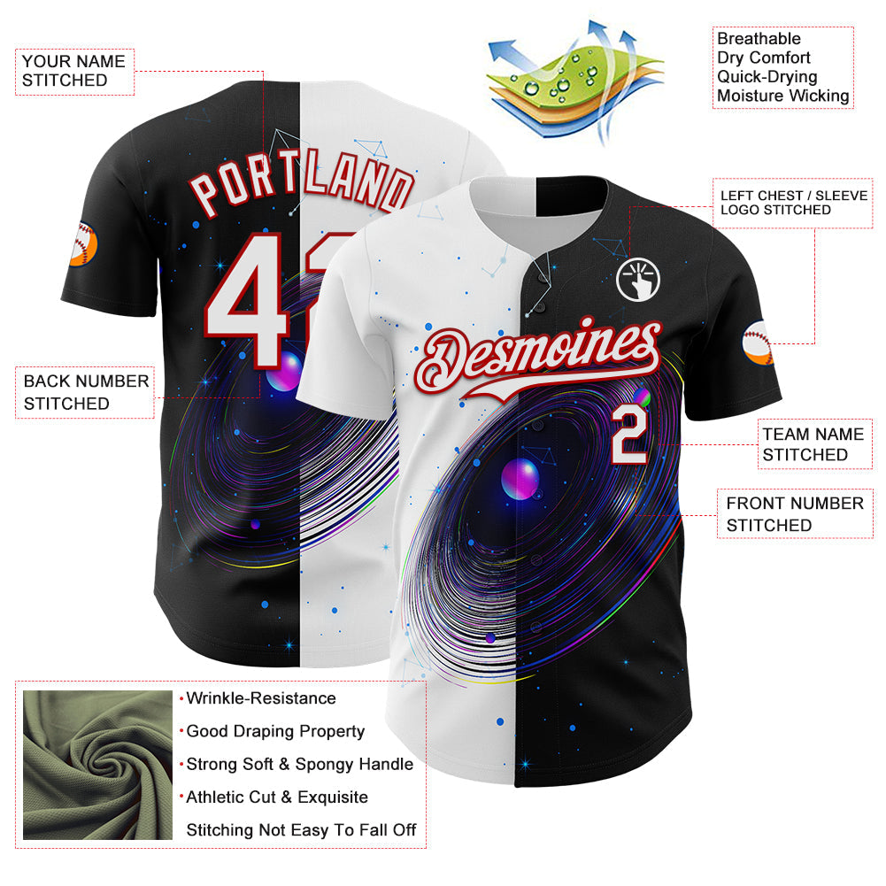 Custom Black White-Red 3D Pattern Design Space Galaxy Star Authentic Baseball Jersey baseball jersey product view 3