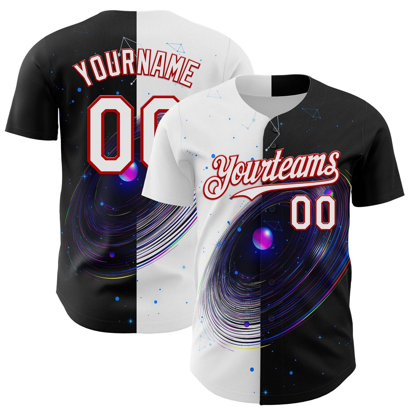 Custom Black White-Red 3D Pattern Design Space Galaxy Star Authentic Baseball Jersey baseball jersey product view 1