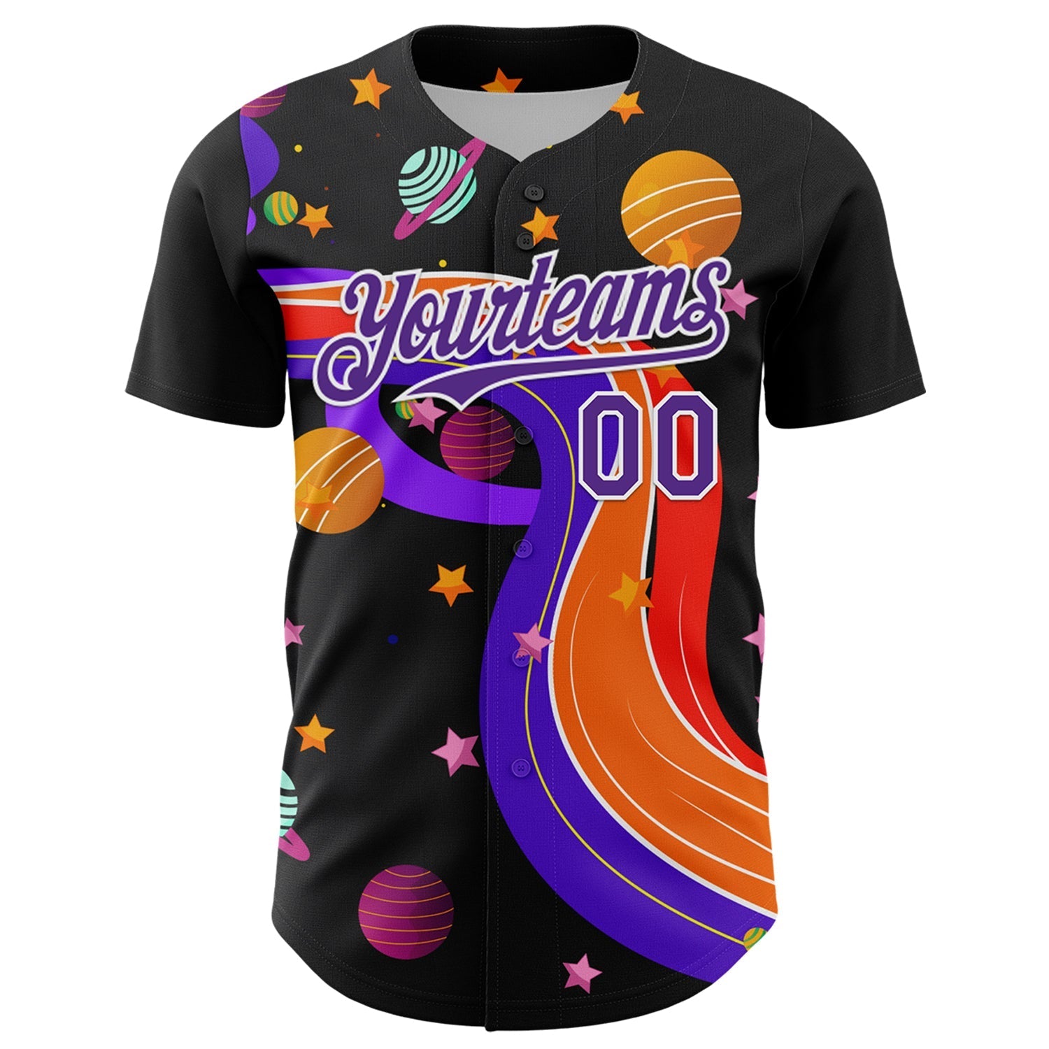 Custom Black Purple-White 3D Pattern Design Space Galaxy Star Authentic Baseball Jersey baseball jersey product view 2