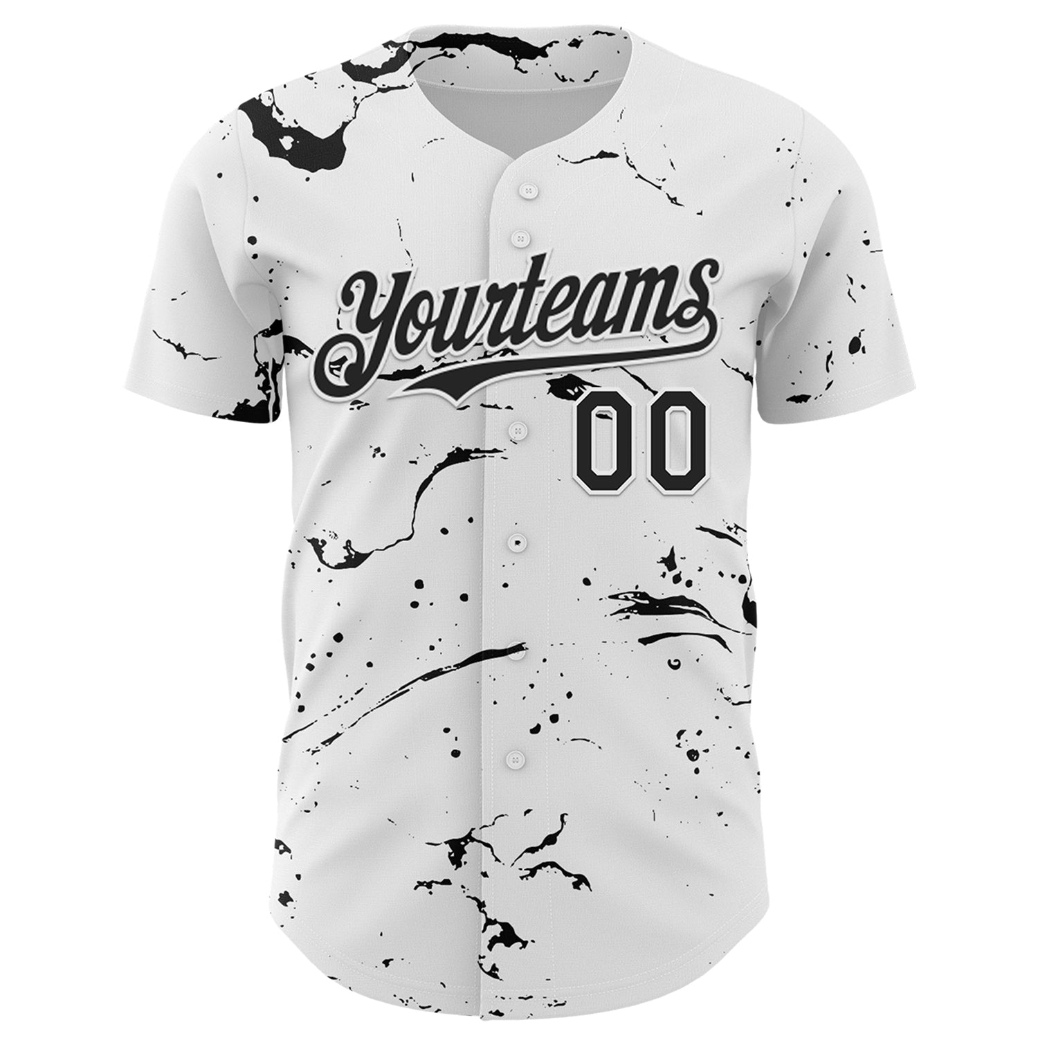 Custom White Black 3D Pattern Design Graffiti Splash Ink Authentic Baseball Jersey baseball jersey product view 2