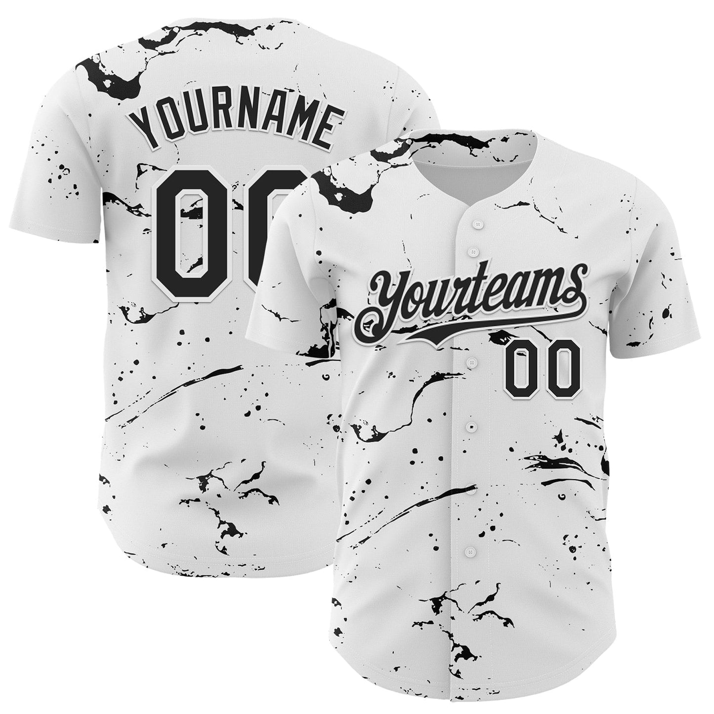 Custom White Black 3D Pattern Design Graffiti Splash Ink Authentic Baseball Jersey baseball jersey product view 1