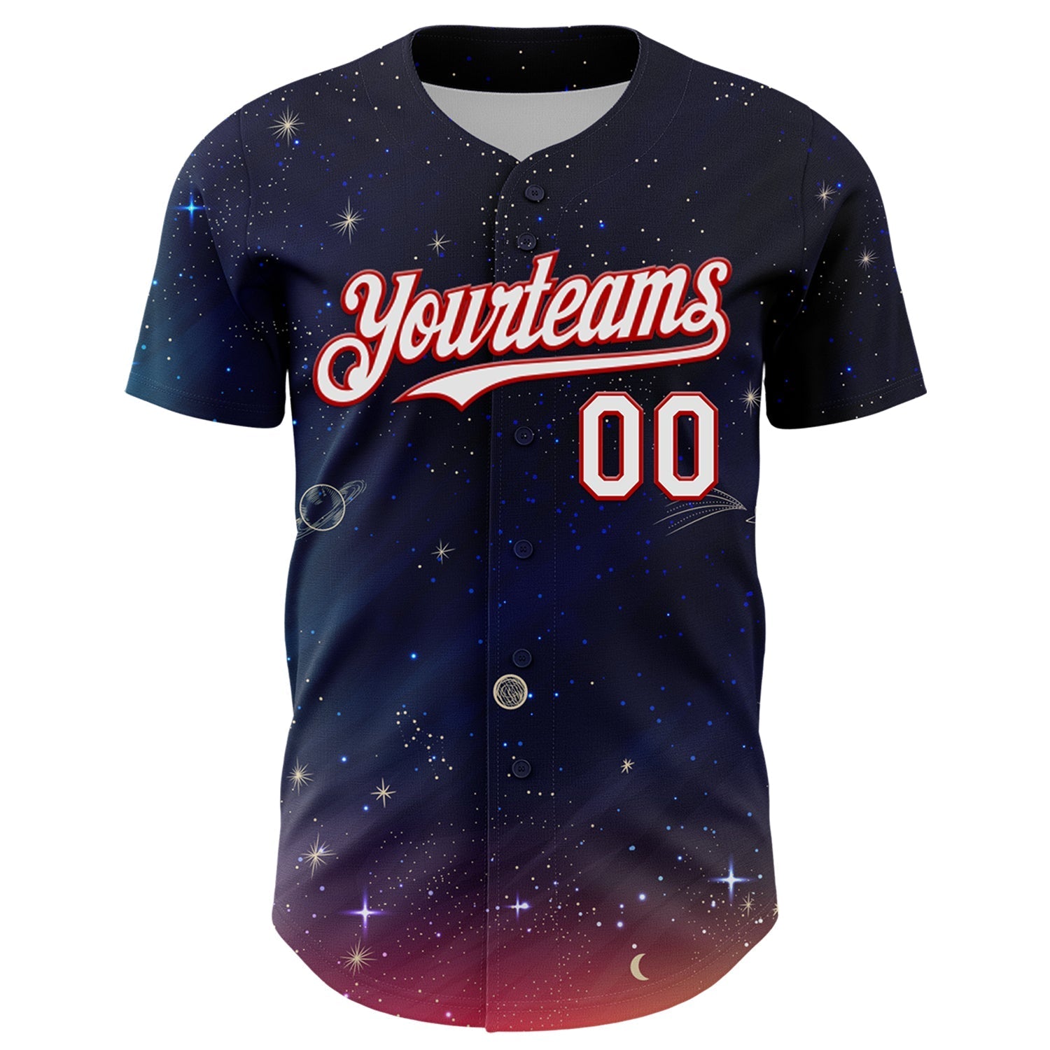 Custom Navy White-Red 3D Pattern Design Space Galaxy Star Authentic Baseball Jersey baseball jersey product view 2