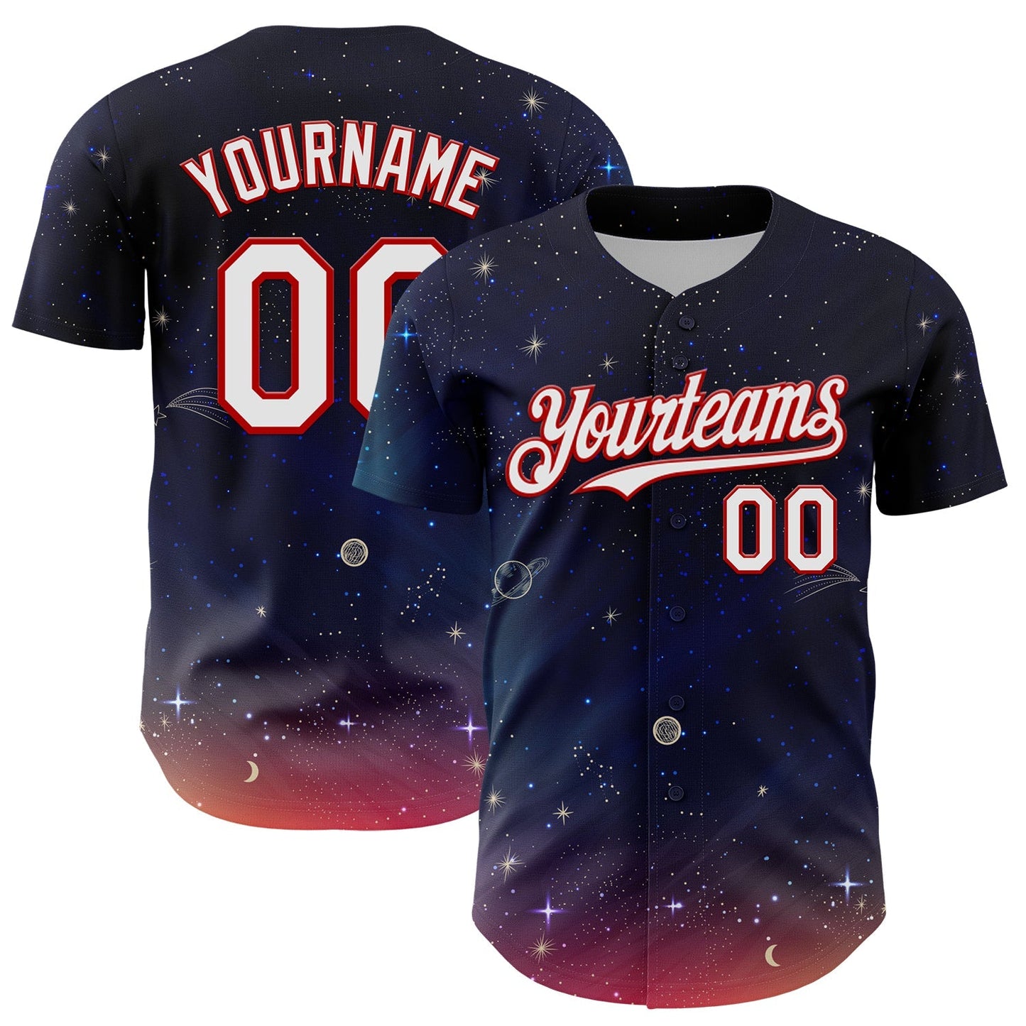 Custom Navy White-Red 3D Pattern Design Space Galaxy Star Authentic Baseball Jersey baseball jersey product view 1