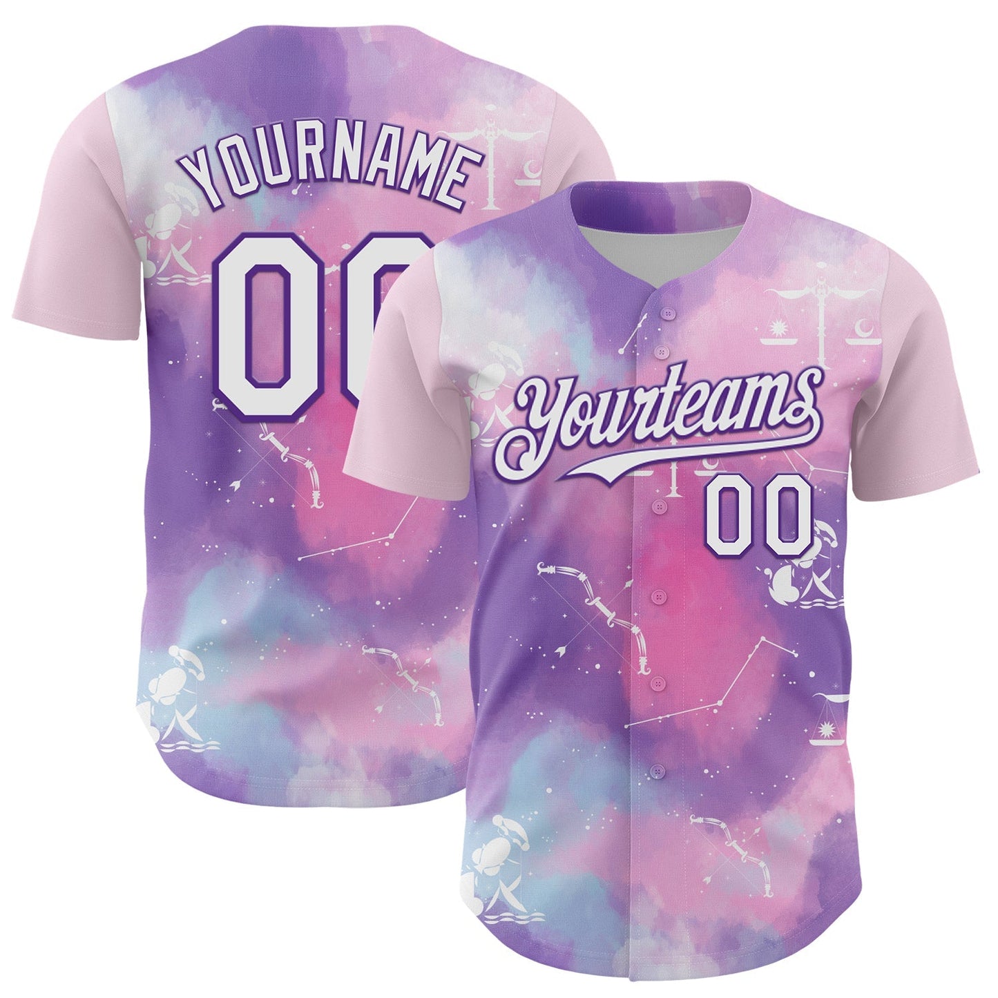Custom Purple White 3D Pattern Design Constellation Space Galaxy Star Authentic Baseball Jersey baseball jersey product view 1